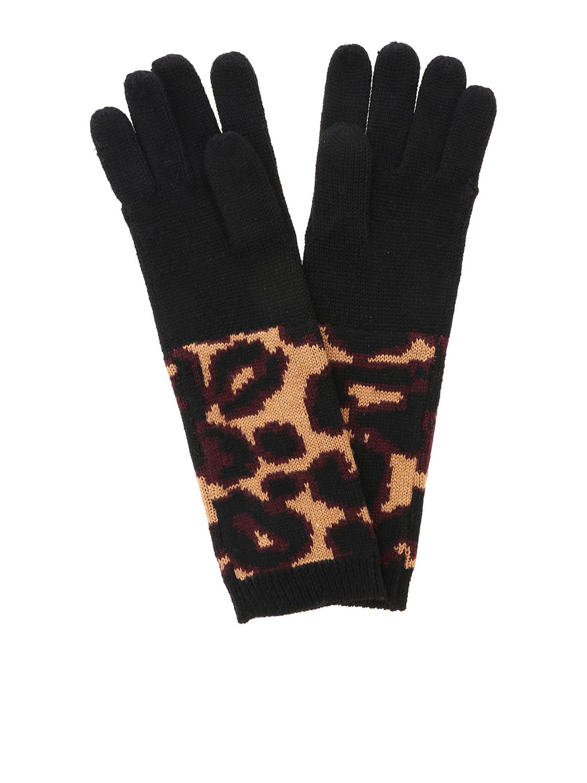 Shop Lulu Guinness Wild Cat Gloves In Black And Animal Print
