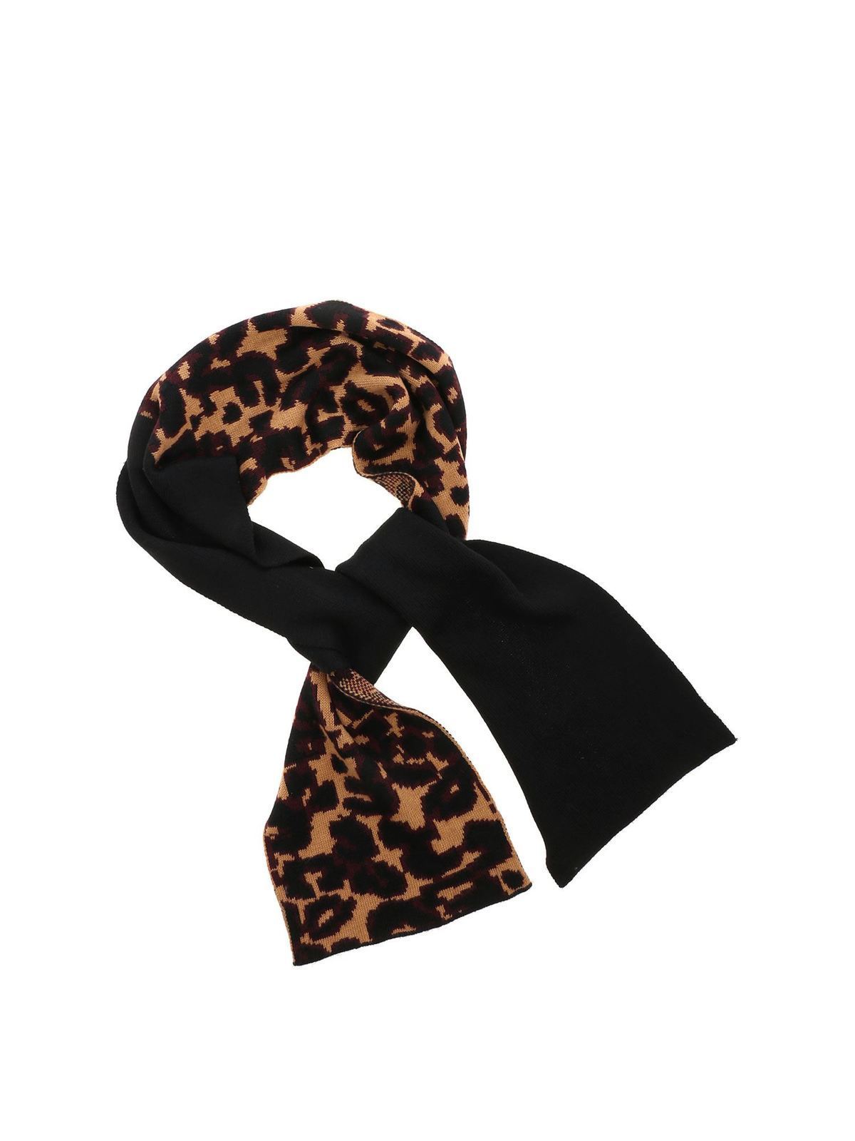 Shop Lulu Guinness Wild Cat Scarf In Black And Animal Print