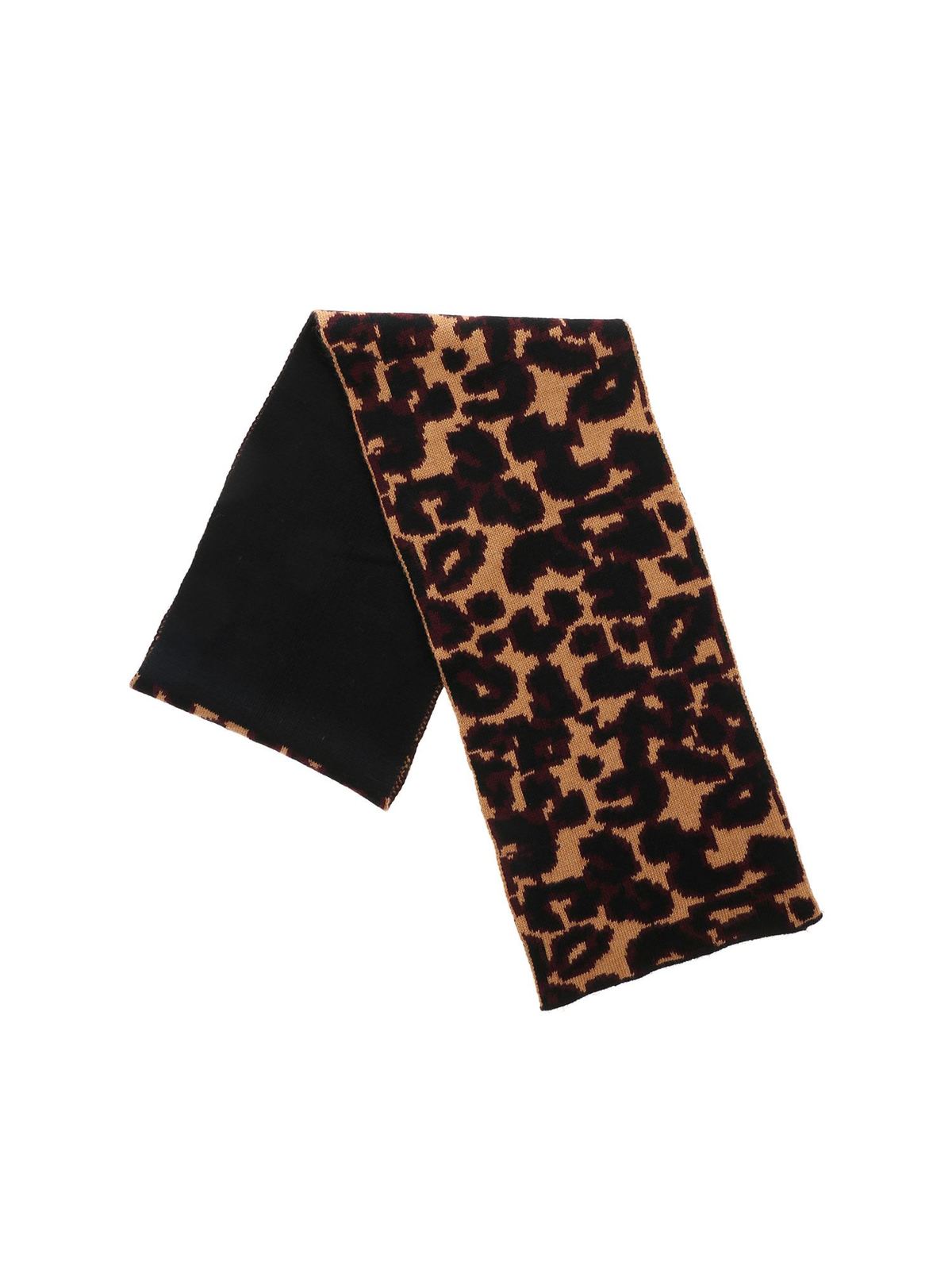 Lulu Guinness Wild Cat Scarf In Black And Animal Print