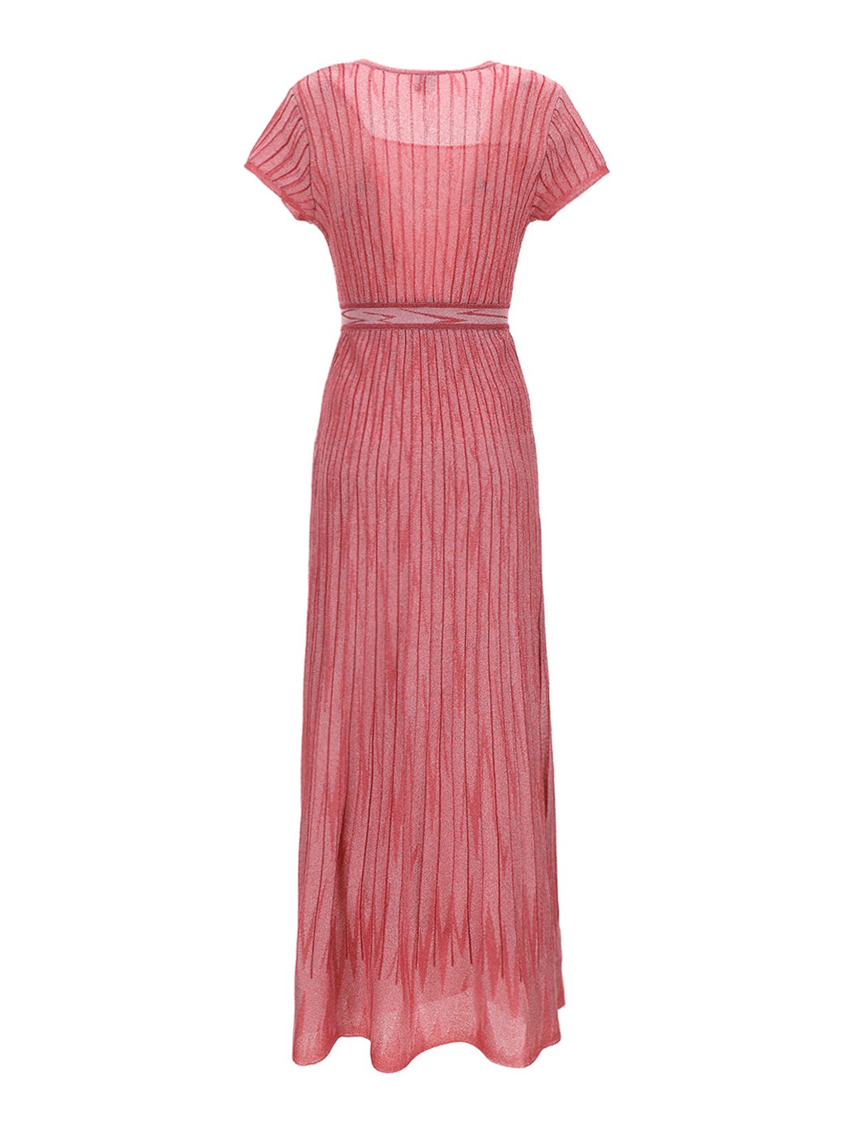 open lace back dress M Missoni Dress Pink Metallic Knit Size 42 Long Sleeve Ruffle-Hem Mini   Celebrity Owned