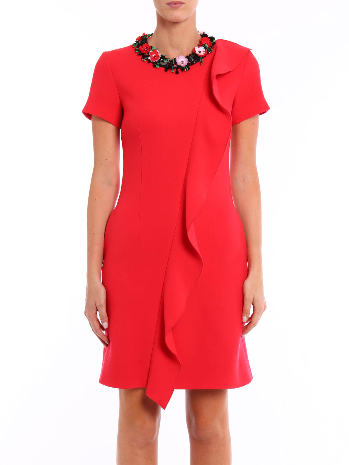 strapless open back dress Red maxi double-layered satin slip dress with V-neck  Serena Silueta