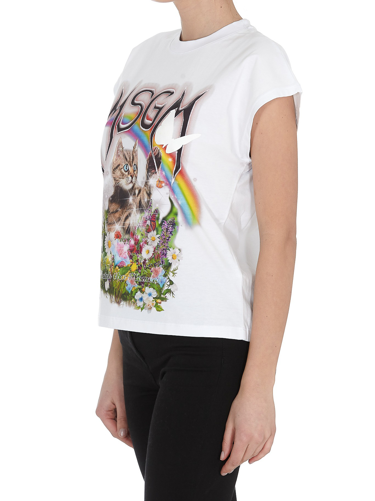 M.S.G.M. Cat print cotton T-shirt - White | 3041MDM16521729801