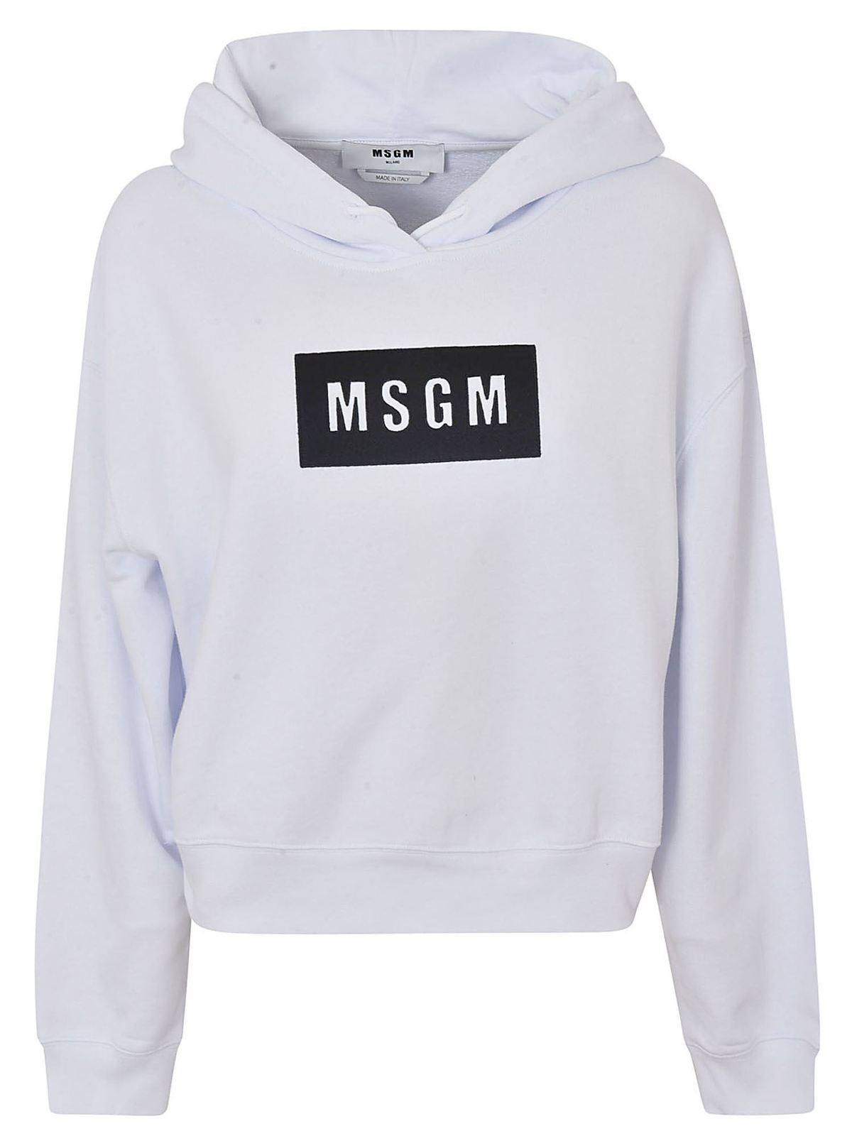 Msgm Box Logo Hoodie In White