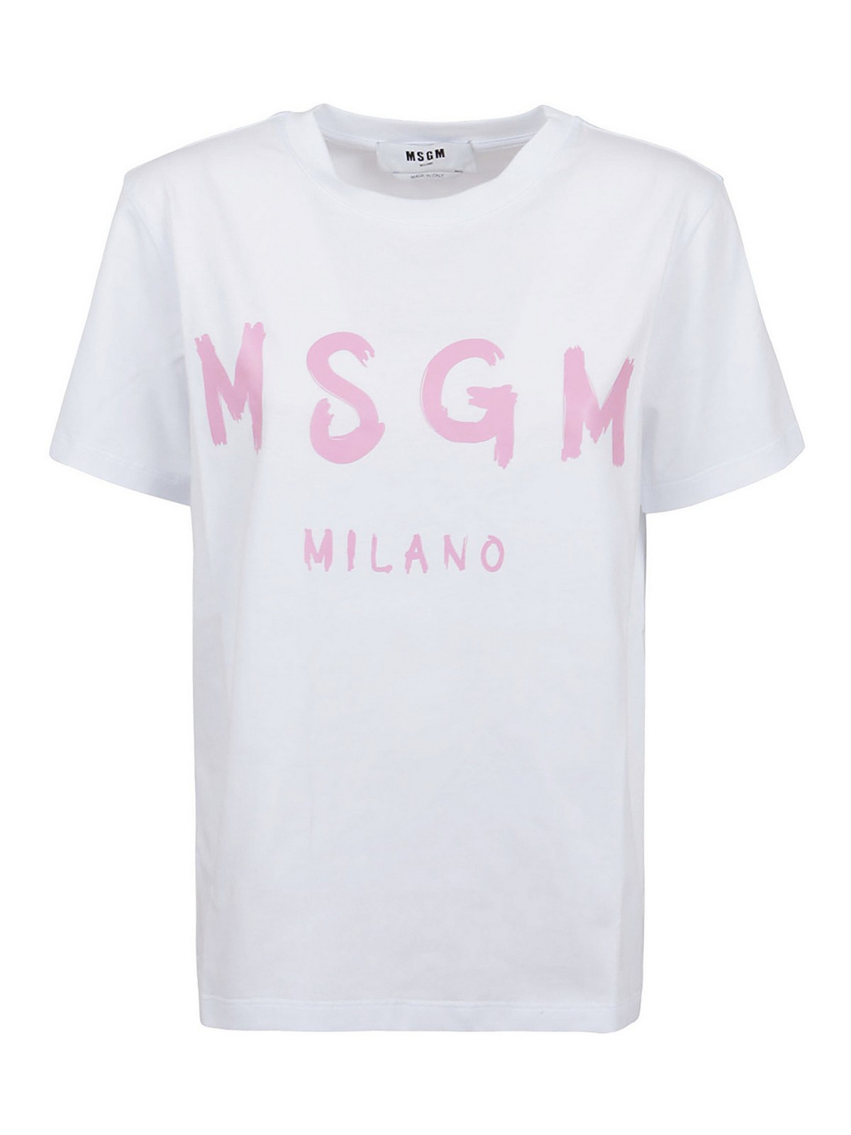 MSGM ロゴTシャツ 白 ピンク MSGM - 《LADIES》 筆描き ロゴプリント コットン Tシャツ 日本限定