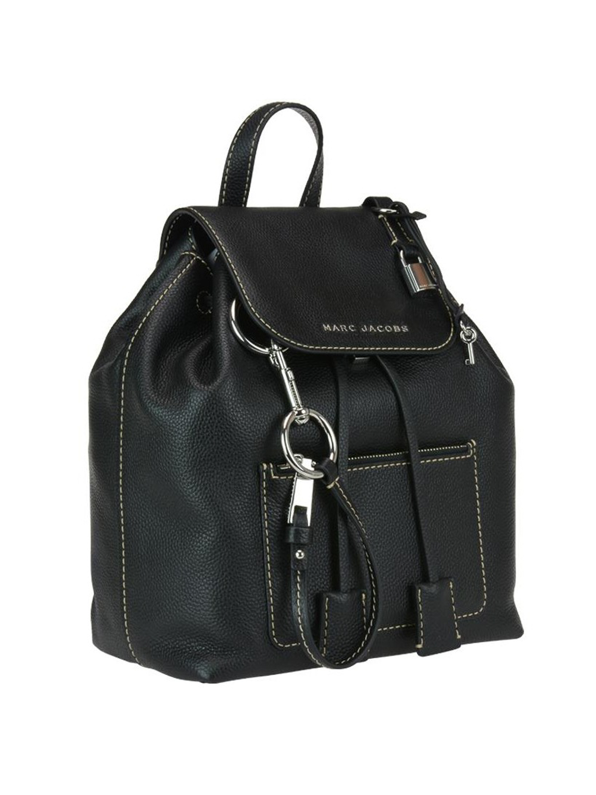 Marc Jacobs Signet Medium Black Logo Printed Leather Shoulder Backpack  Bookbag •