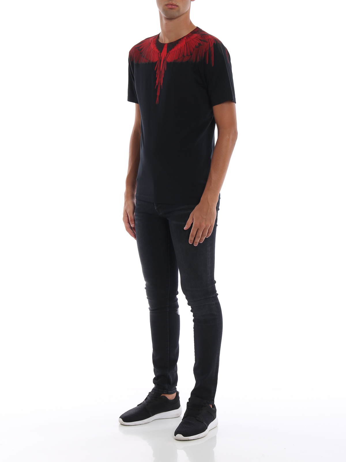 Burlon - Wings red print black cotton T-shirt - CMAA018E180010011020