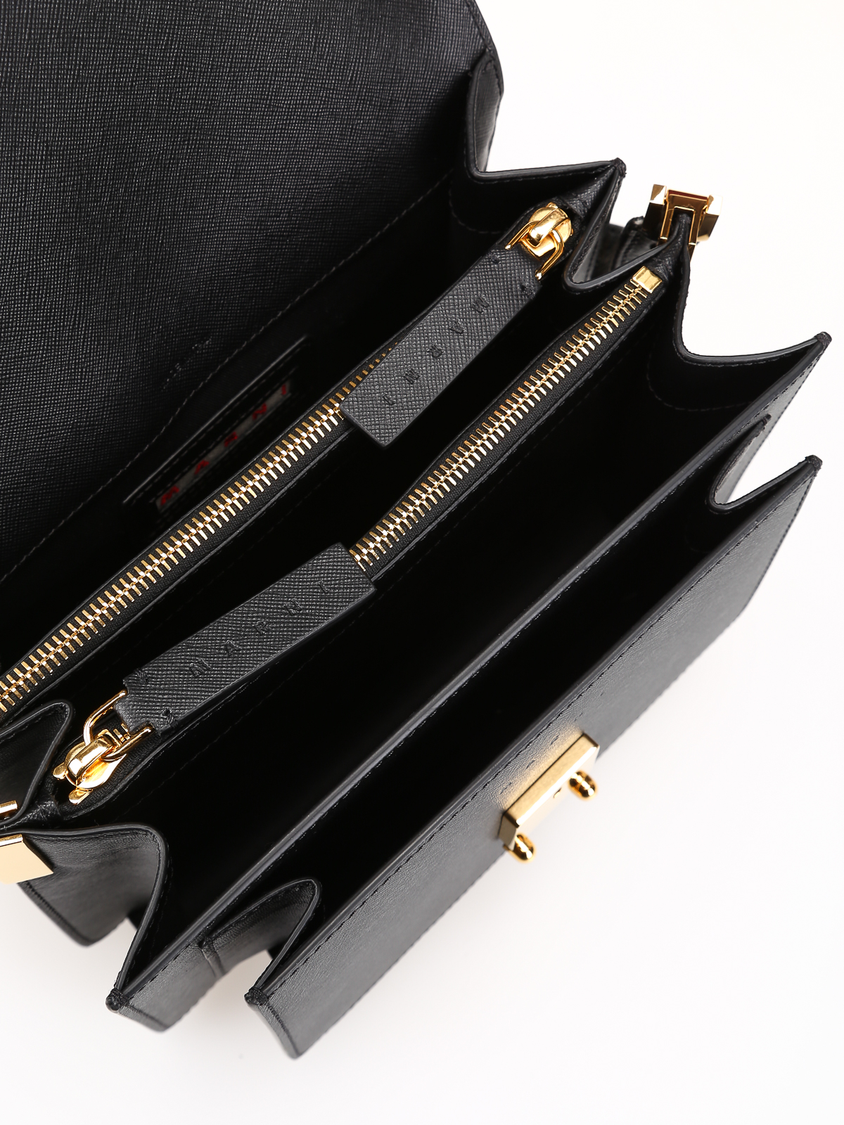 Shop Marni Black Saffiano Leather Shoulder Bag In Negro