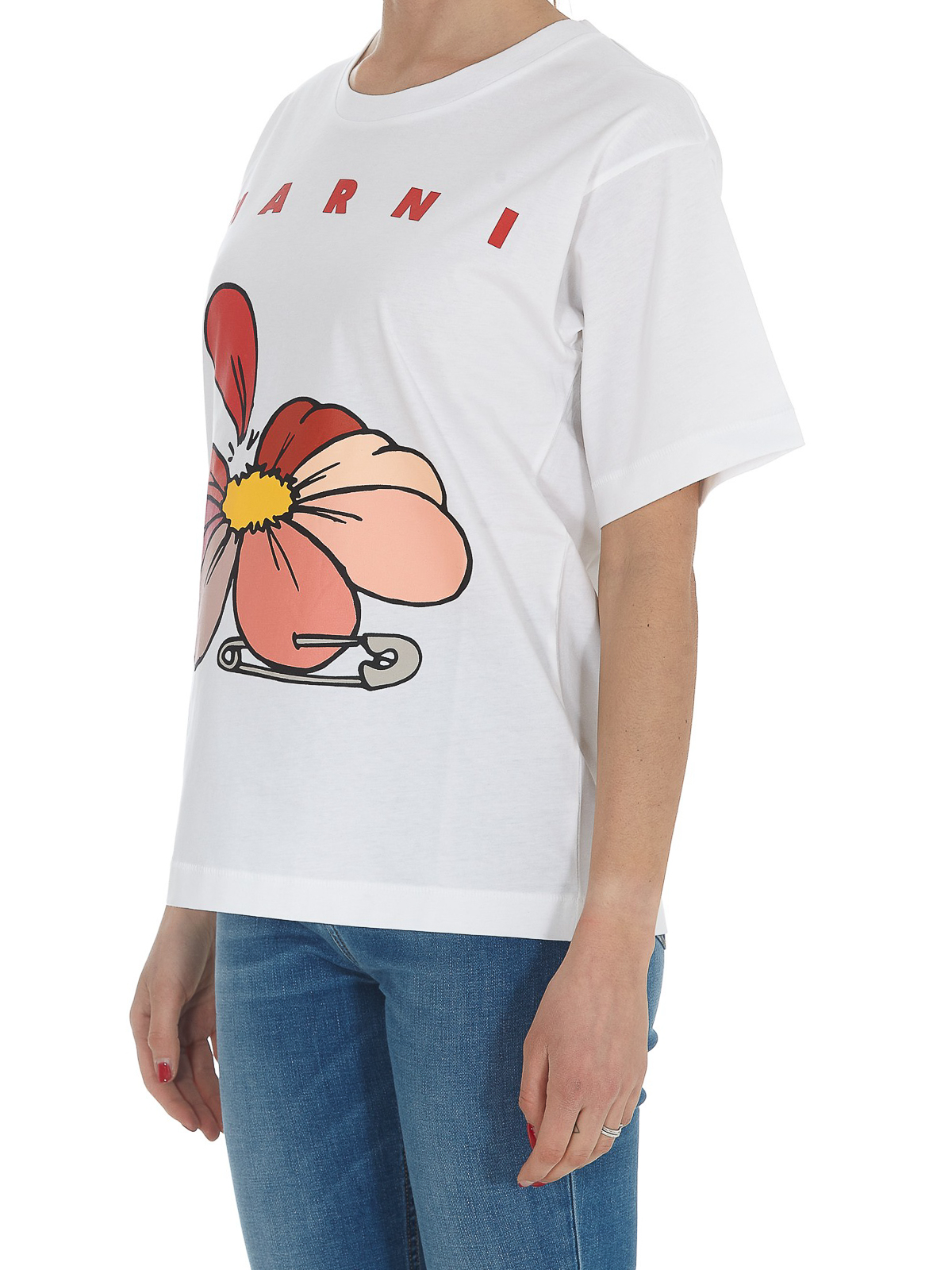 Marni Cotton T-shirt with flower and pin print