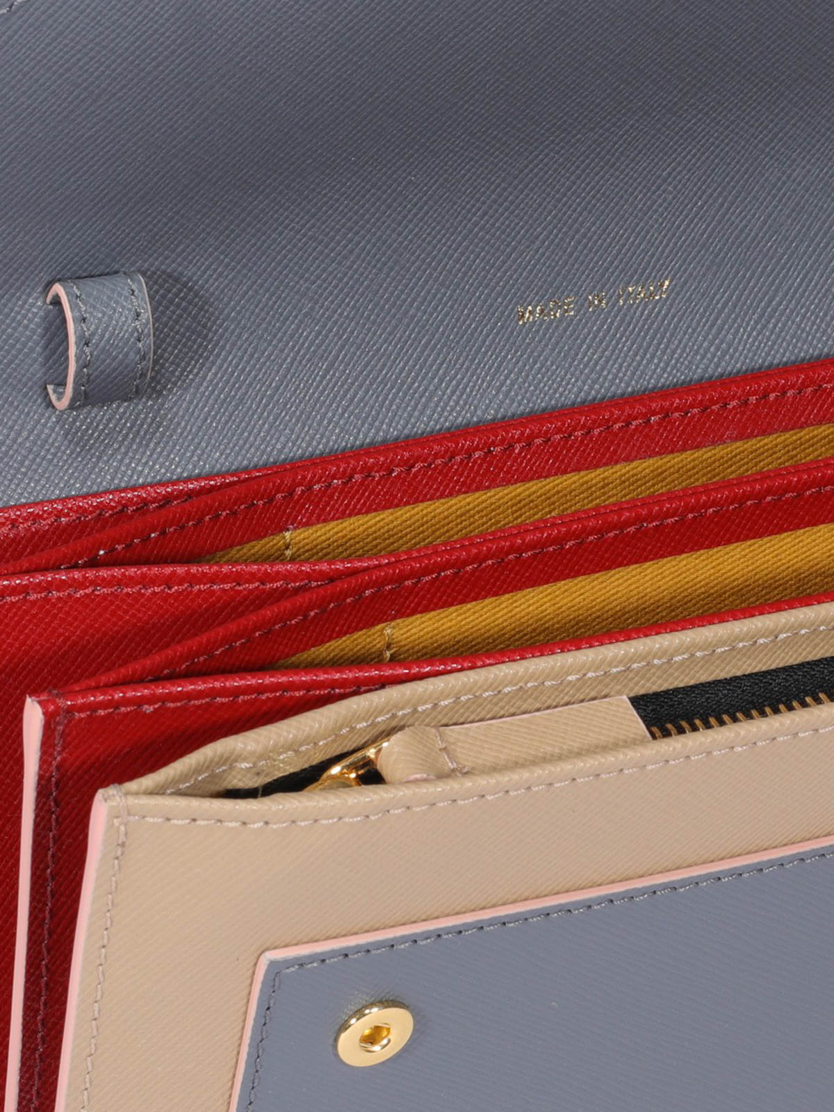 Saffiano and leather wallet with shoulder strap
