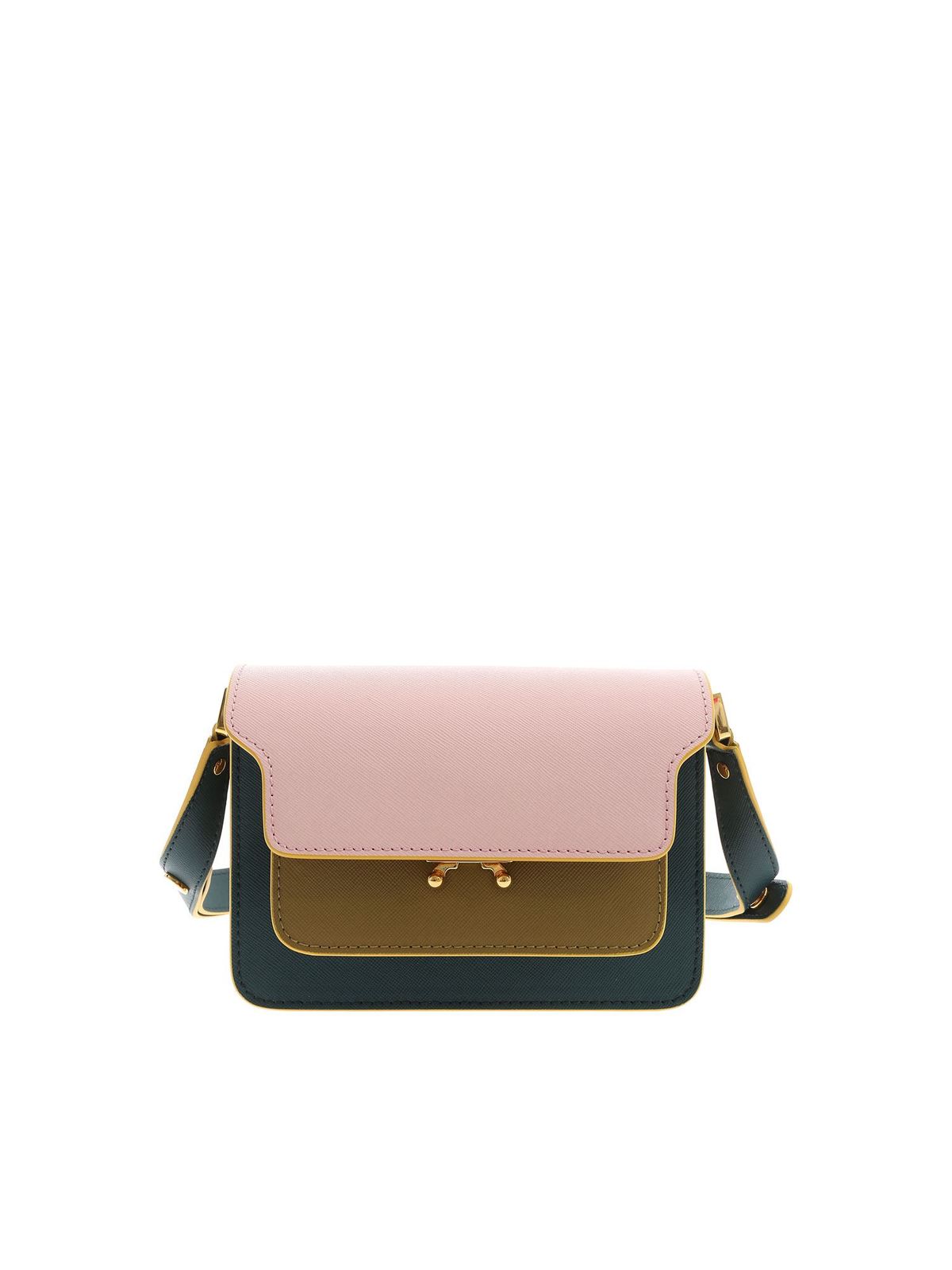 Marni Color Block Powder and Navy Blue Saffiano Leather Trunk Bag
