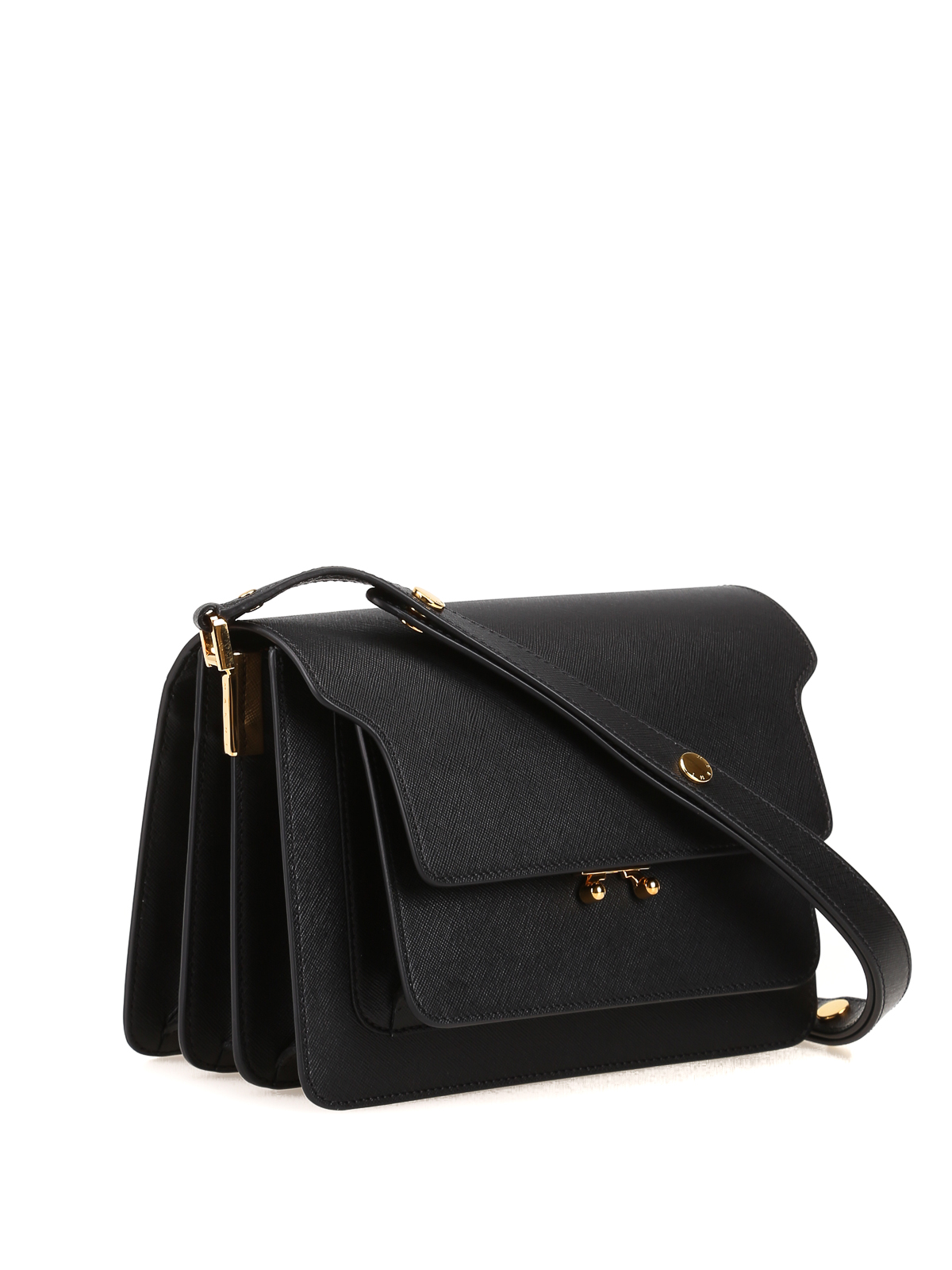 Shop Marni Black Saffiano Leather Shoulder Bag In Negro