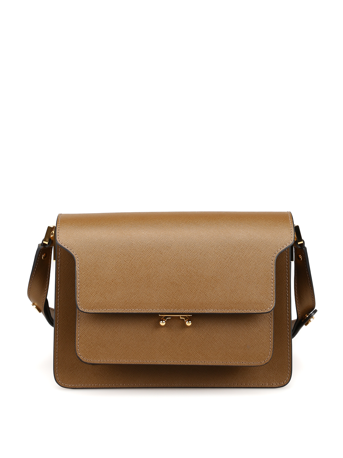 Marni Brown Saffiano Leather Shoulder Bag In Marrón