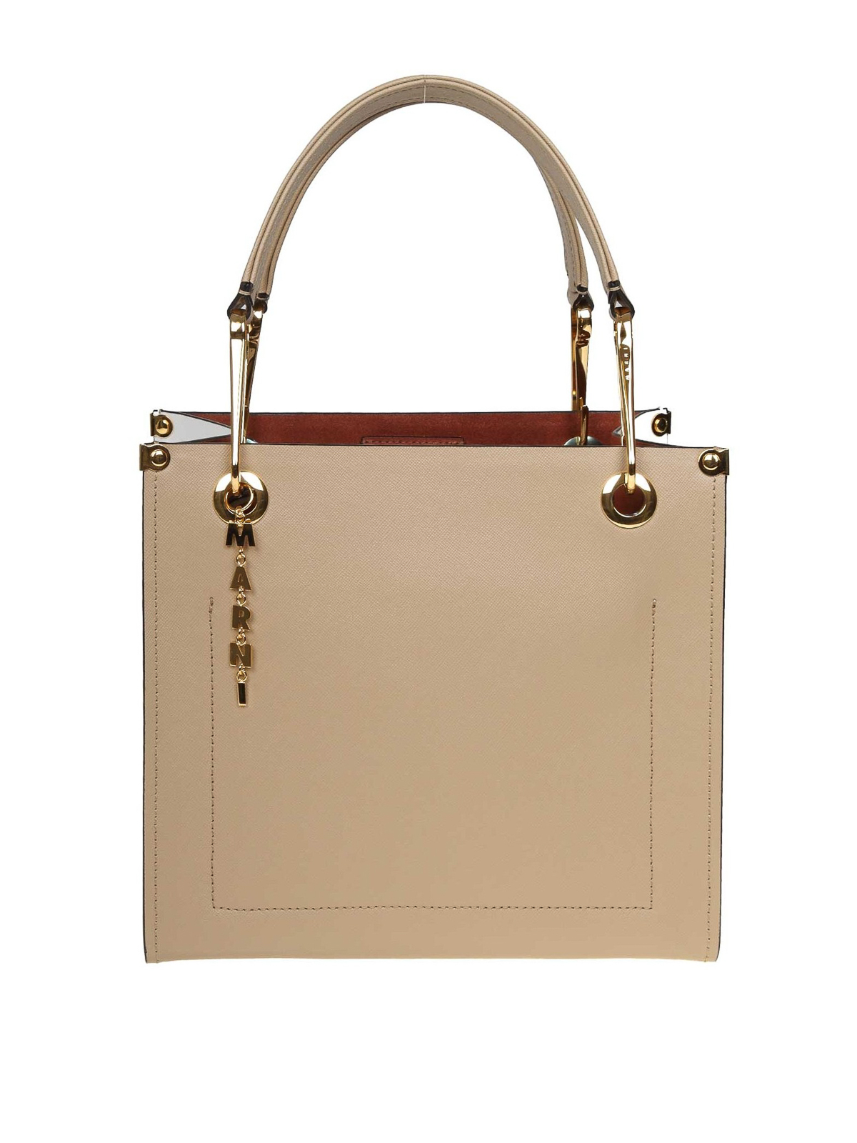Totes bags Marni - Beige and white saffiano leather bag
