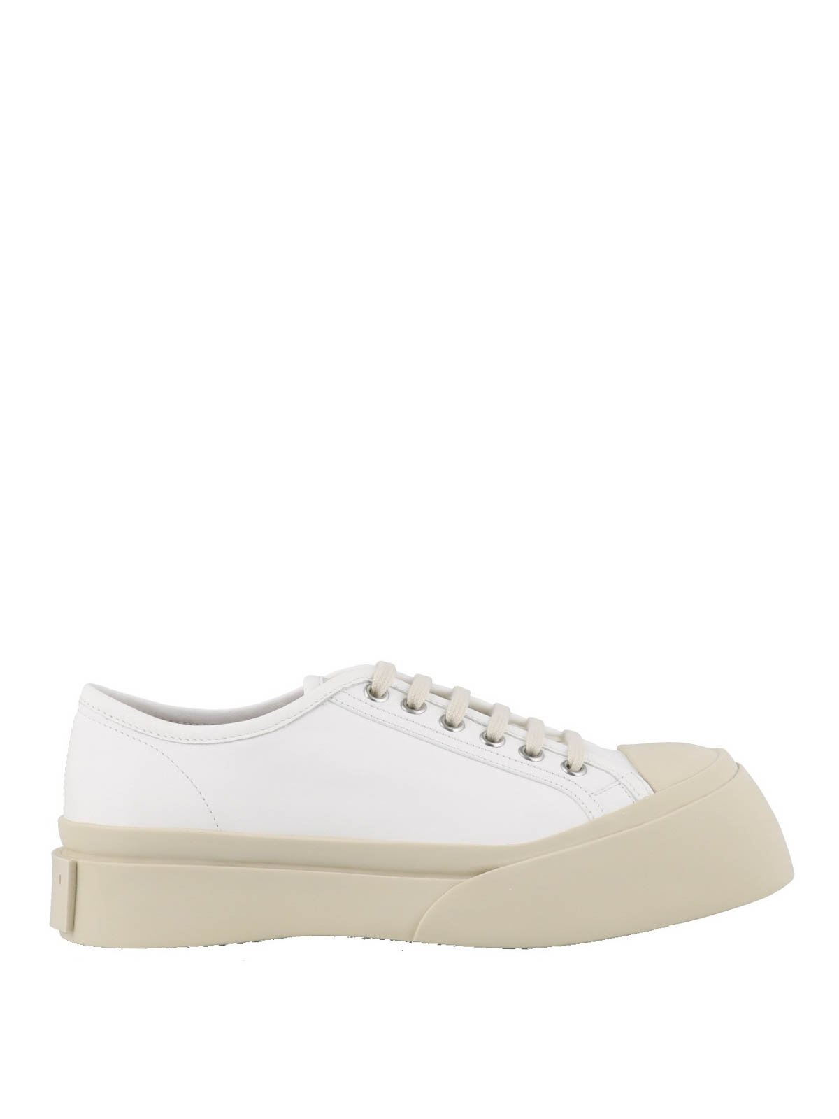 Shop Marni Leather Sneakers In White