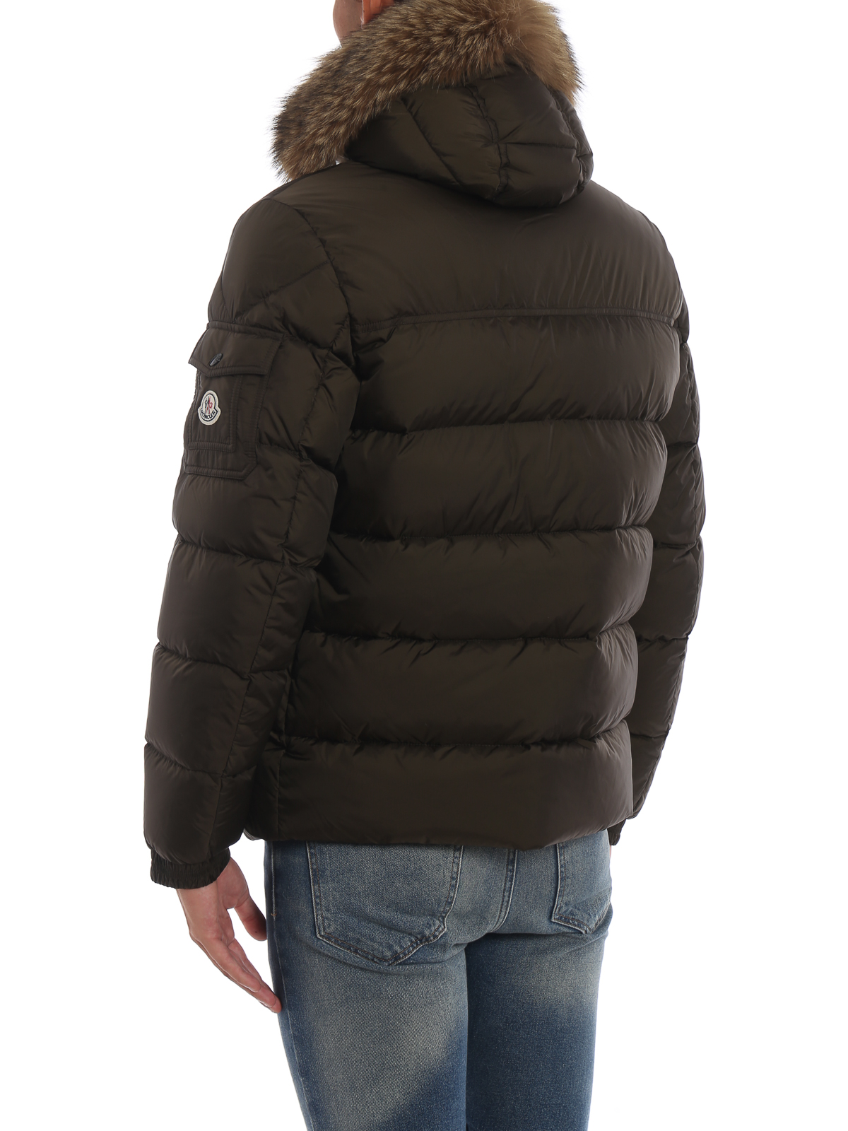 moncler men's marque fur trim puffer jacket