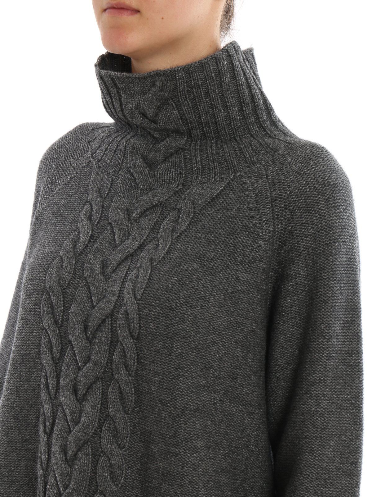 Tシャツ・カットソー S Max Mara La Polle High Neck Wool Cable Knit Charcoal 93660 Mantova turtleneck wool and cashmere sweater 'S MAX MARA