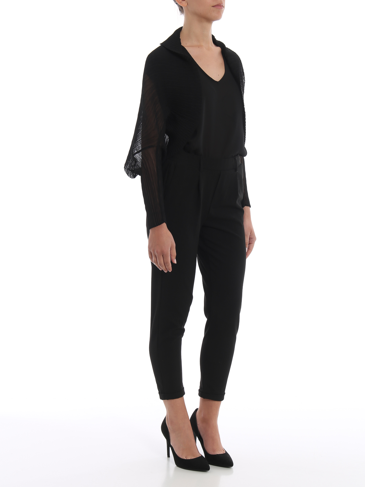 Max Mara VESUVIO ケープ Max Mara Vesuvio black pleated crepe cape - Black