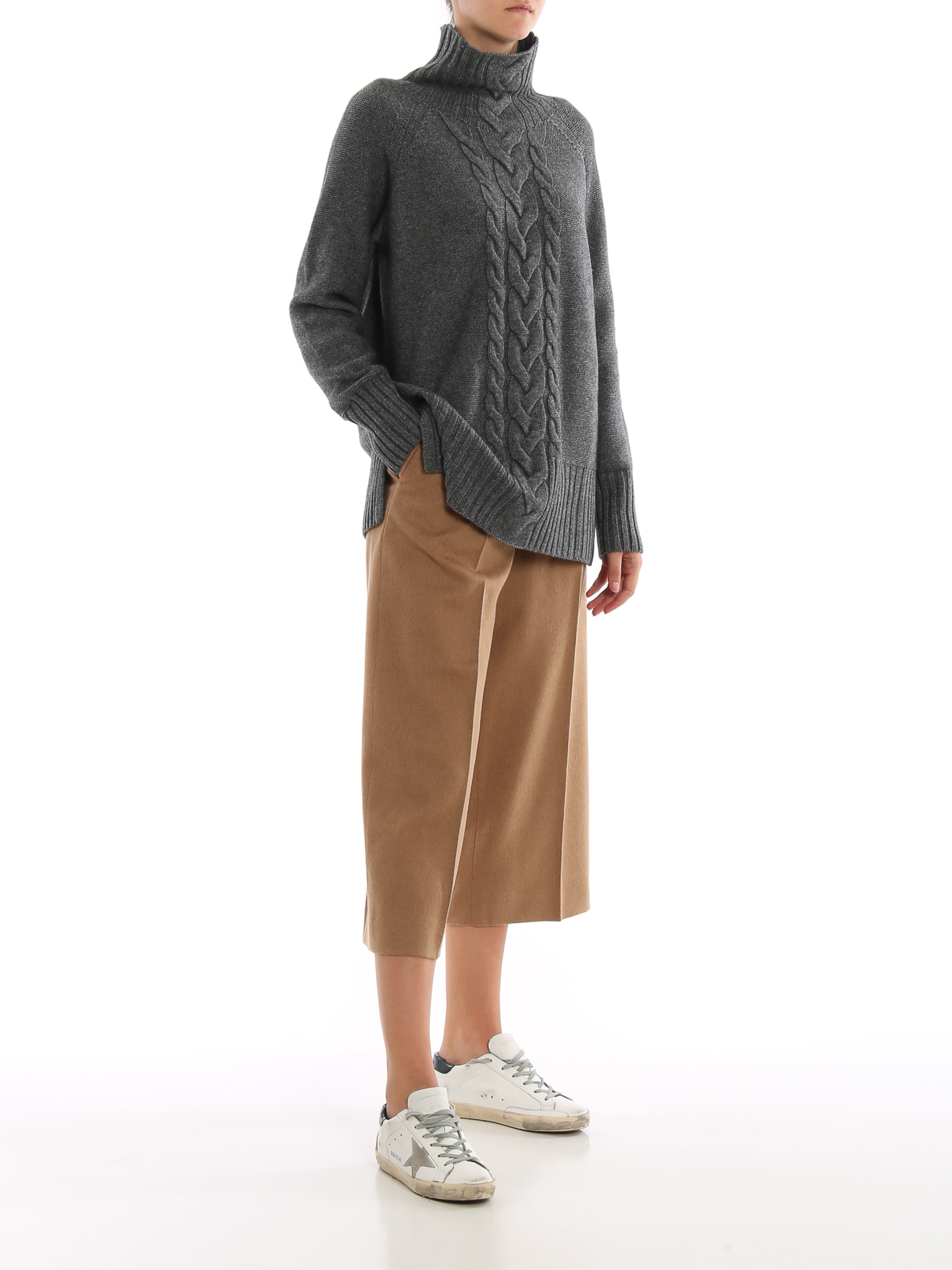 Max Mara Ronco grey cable knit cashmere sweater | 93660193008