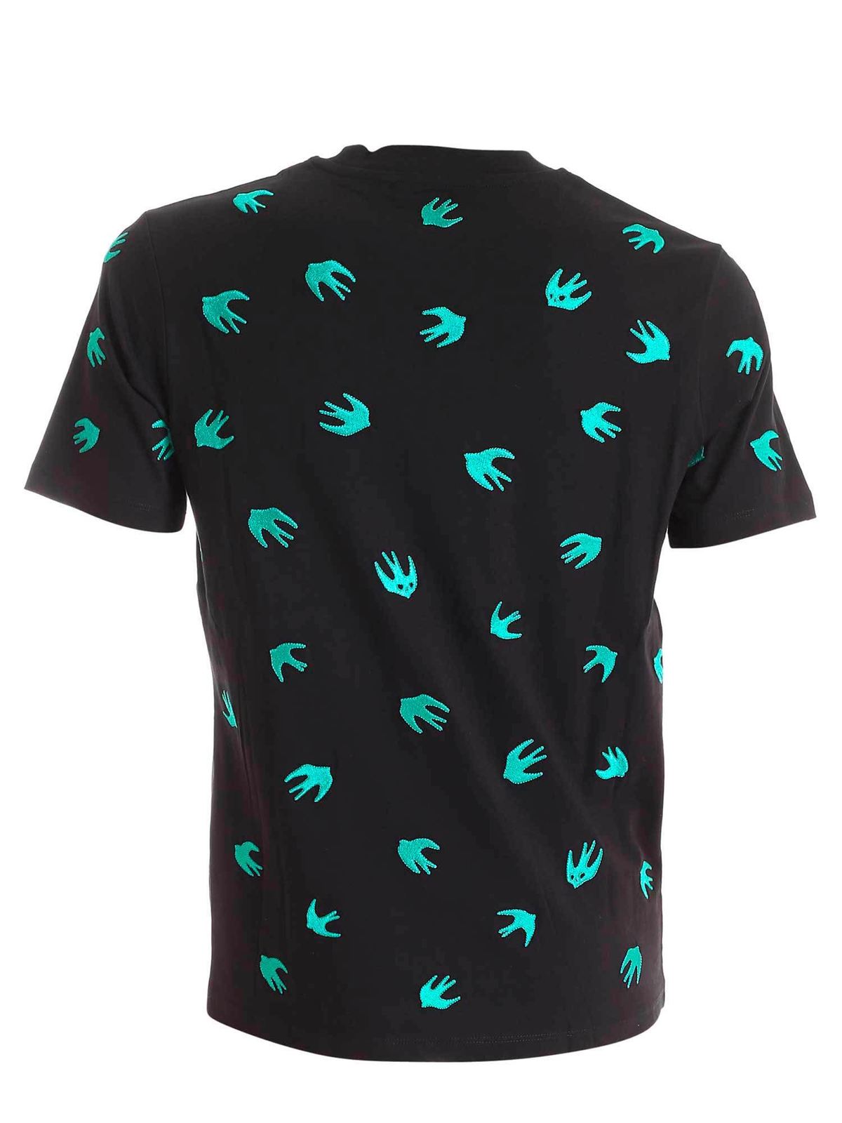 【新品】McQ ALEXANDER MCQEEN パッチワーク半袖シャツ McQ Alexander Mcqueen All-over Swallow embroidery T-shirt in black