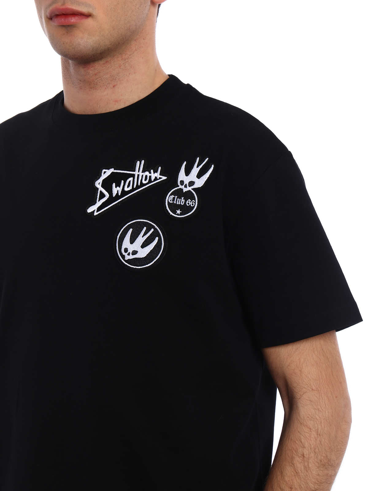 Mcq Skater Swallow Badge cotton T-shirt - Black|291571RKT061000