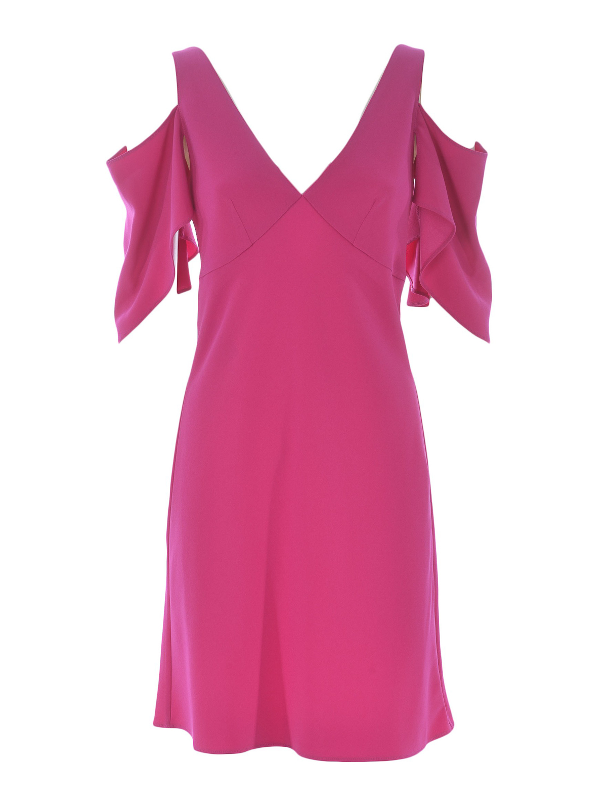 Mcq By Alexander Mcqueen Crepe Short Dress With Cut-out Shoulders In Fucsia