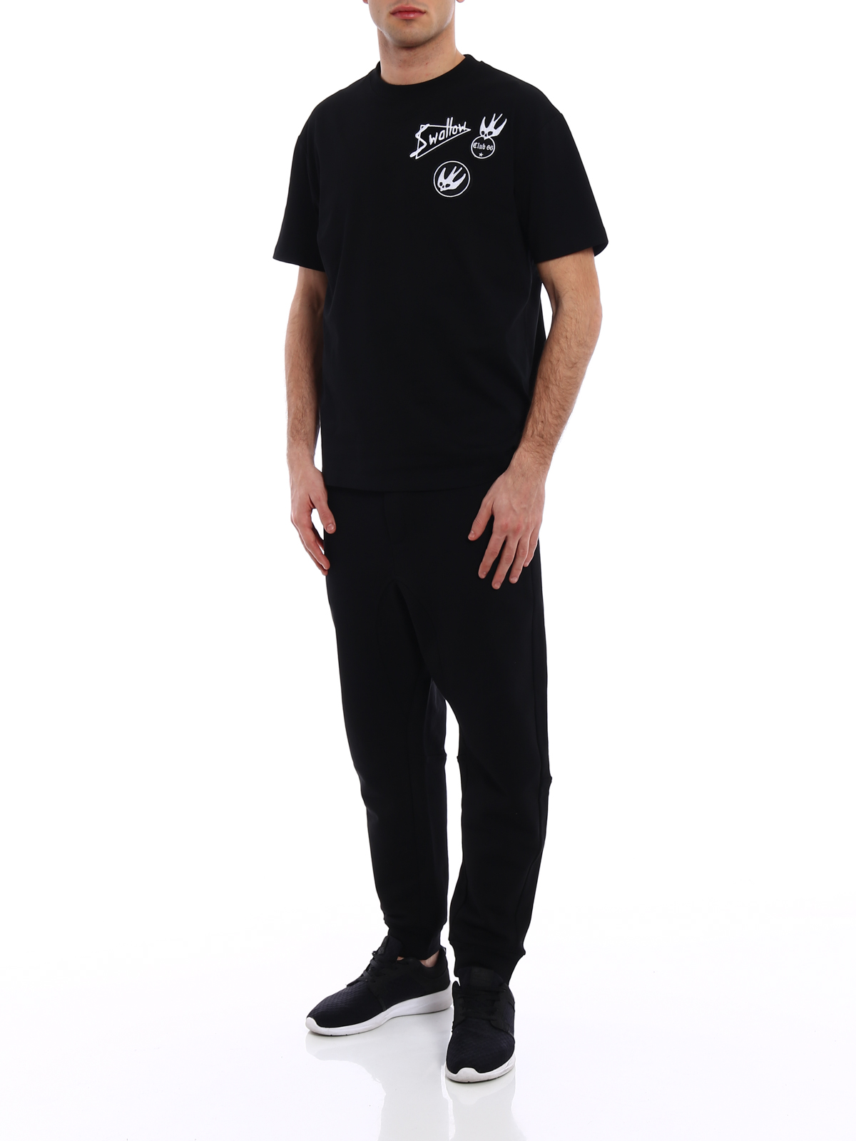 Mcq Skater Swallow Badge cotton T-shirt - Black|291571RKT061000