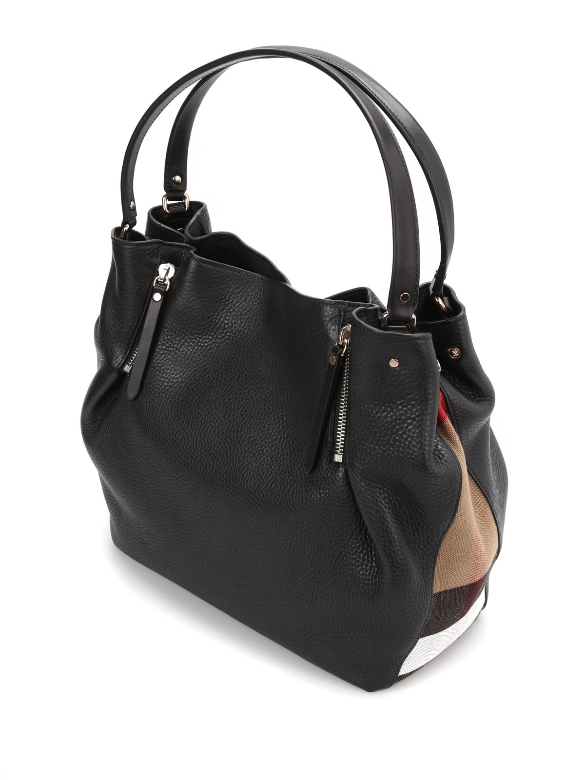 Medium check detail leather tote bag online