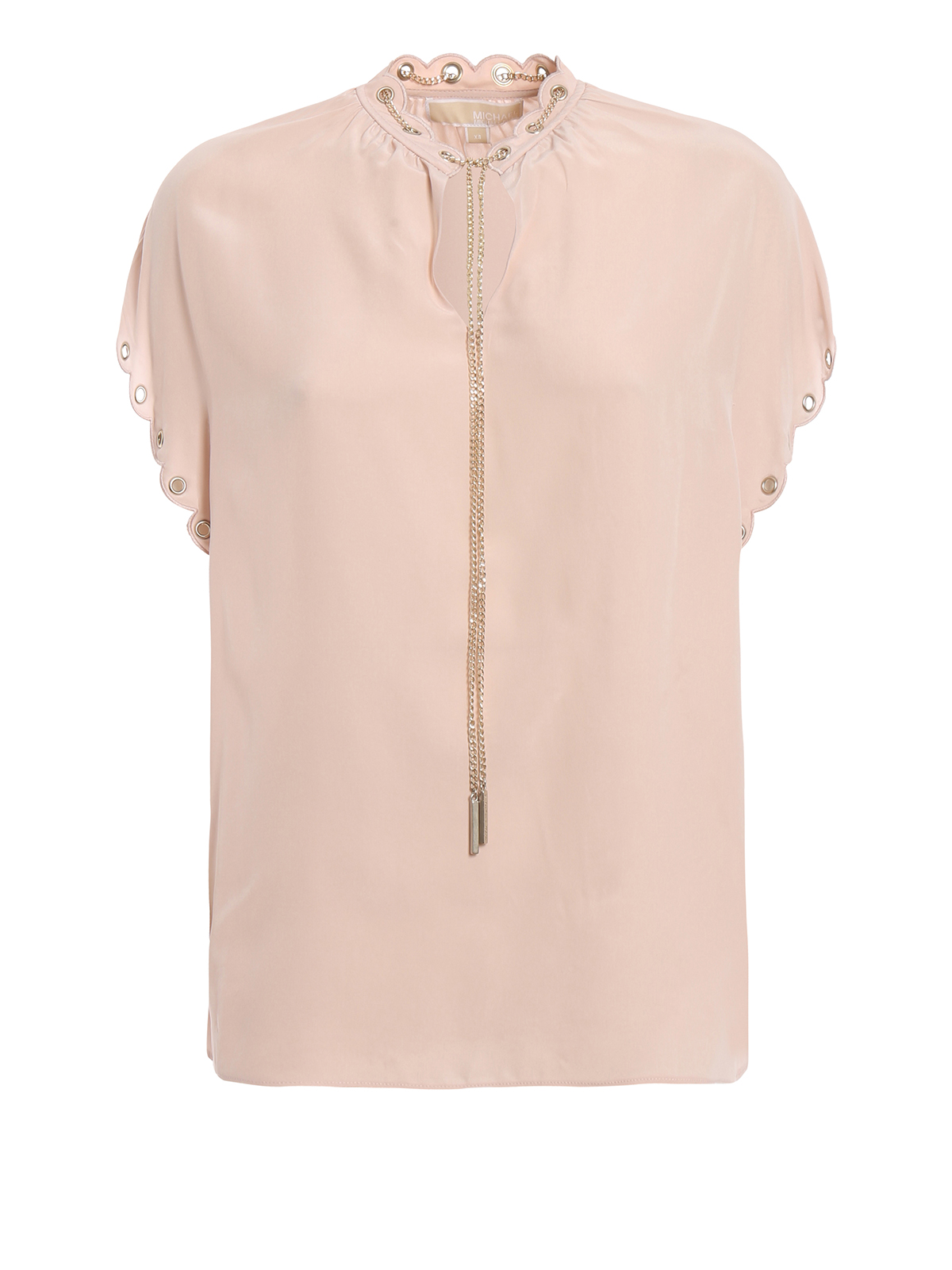 Michael Kors Silk Crepe Blouse With Chain And Eyelets In Light Pink