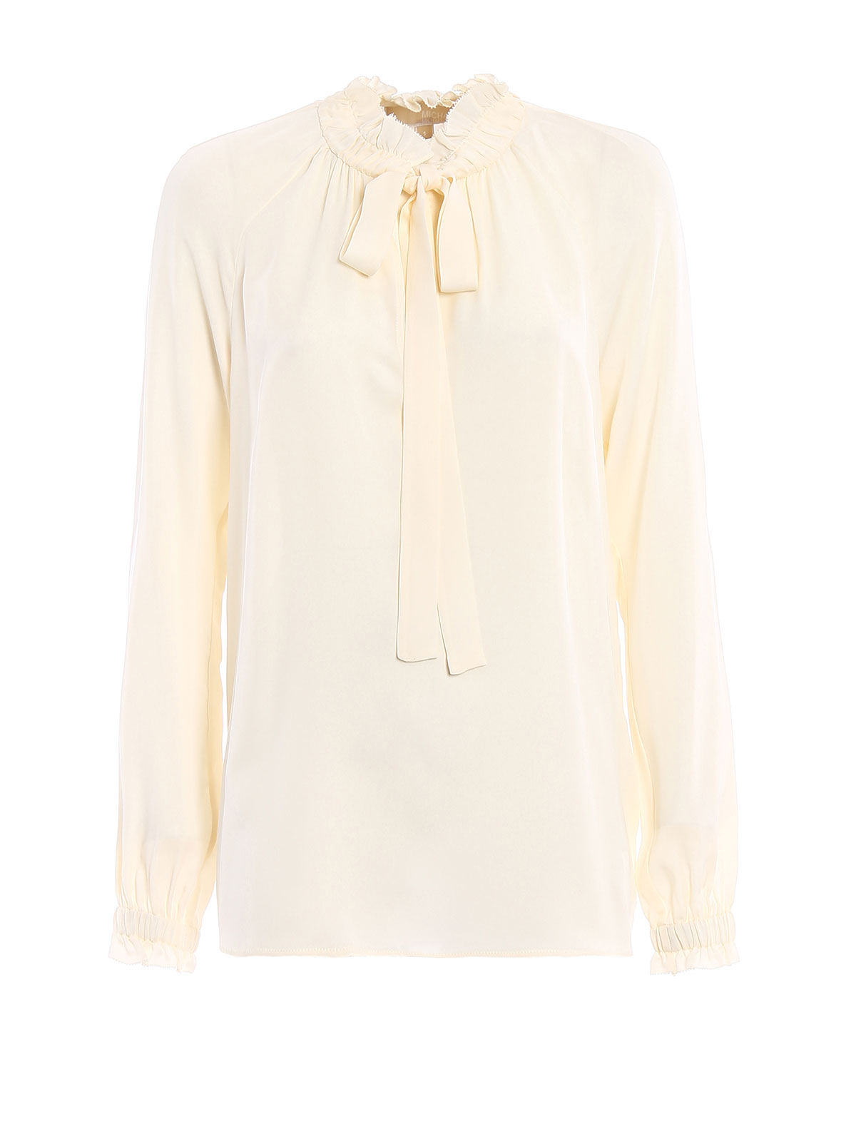 Michael Kors Silk Gathered Collar Blouse In Neutral