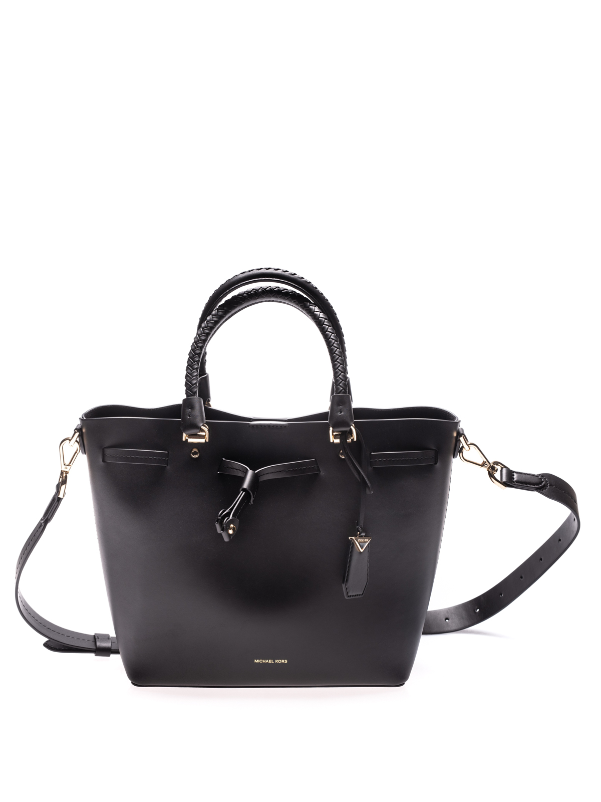 Michael Kors Medium Black Leather Bucket/Tote Bag, Leather + Woven