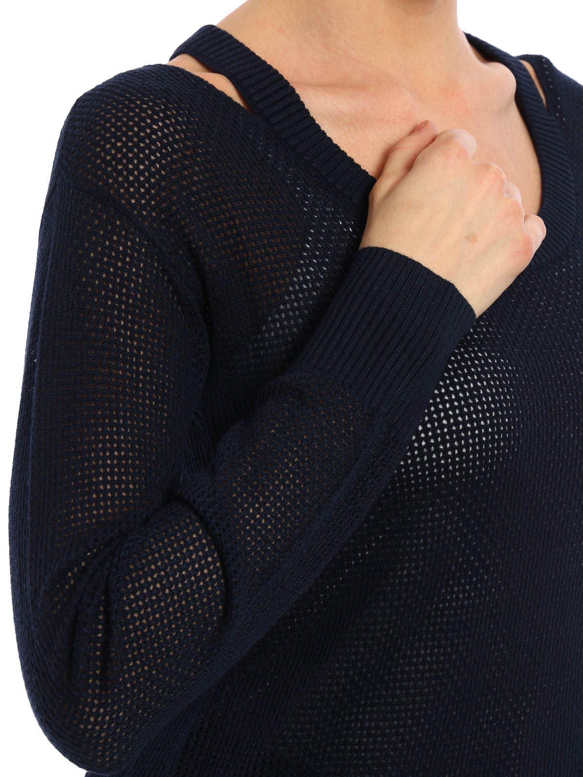 Shop Michael Kors Cut Out Detail Sweater In Blue
