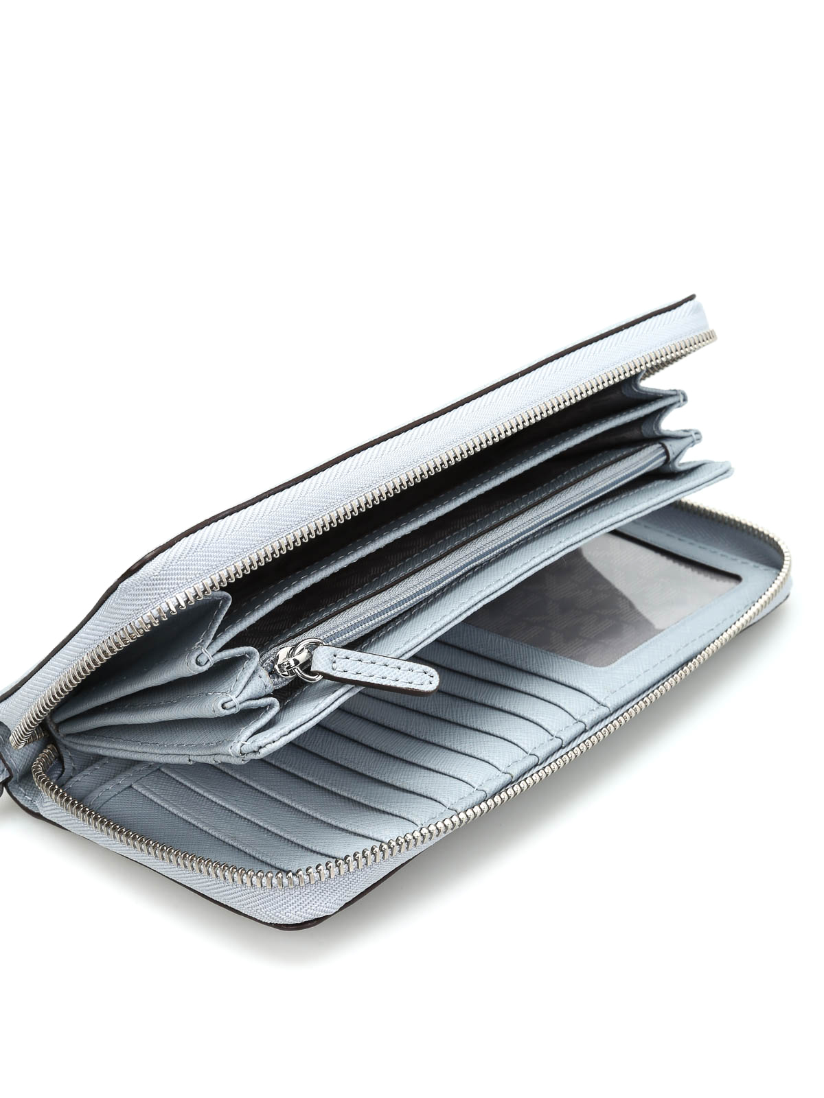 Michael Kors Jet Set Travel Card Case Zip Around Leather Wallet (pale Blue)