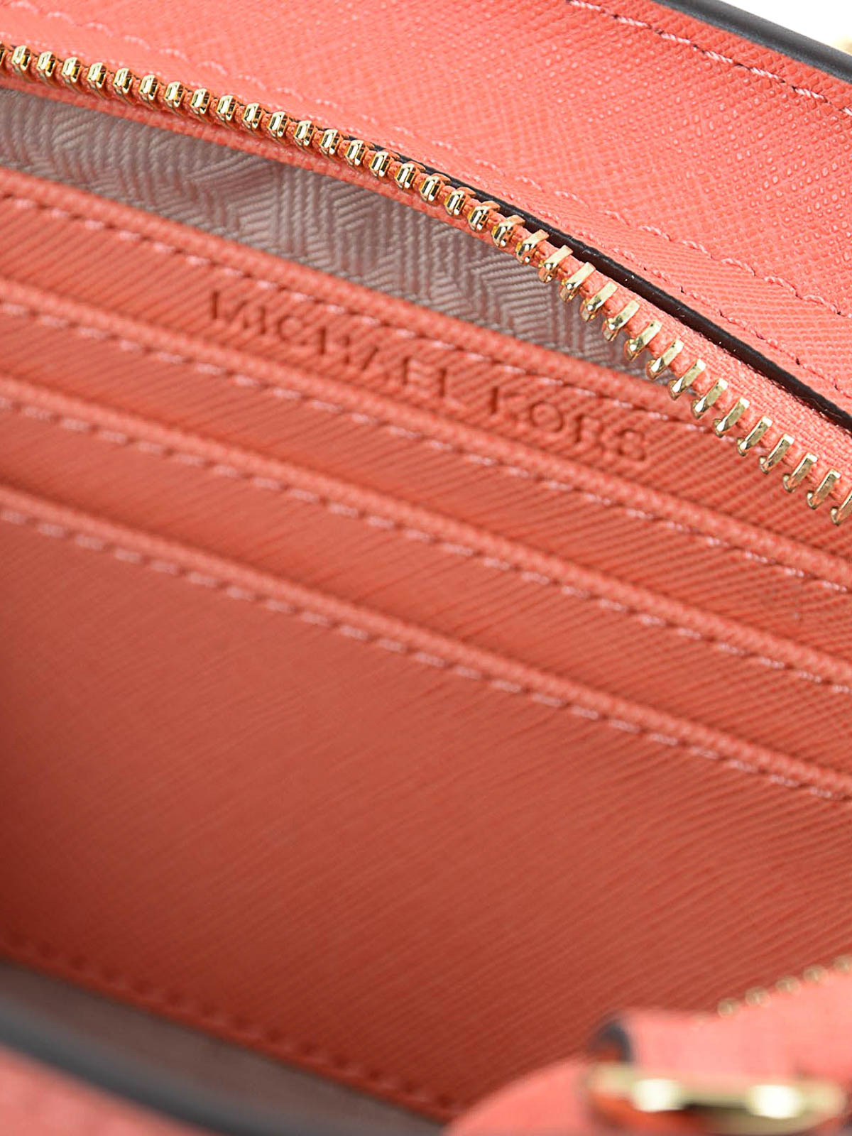 Buy the Michael Kors Saffiano Leather Small Selma Crossbody Bag Orange Red