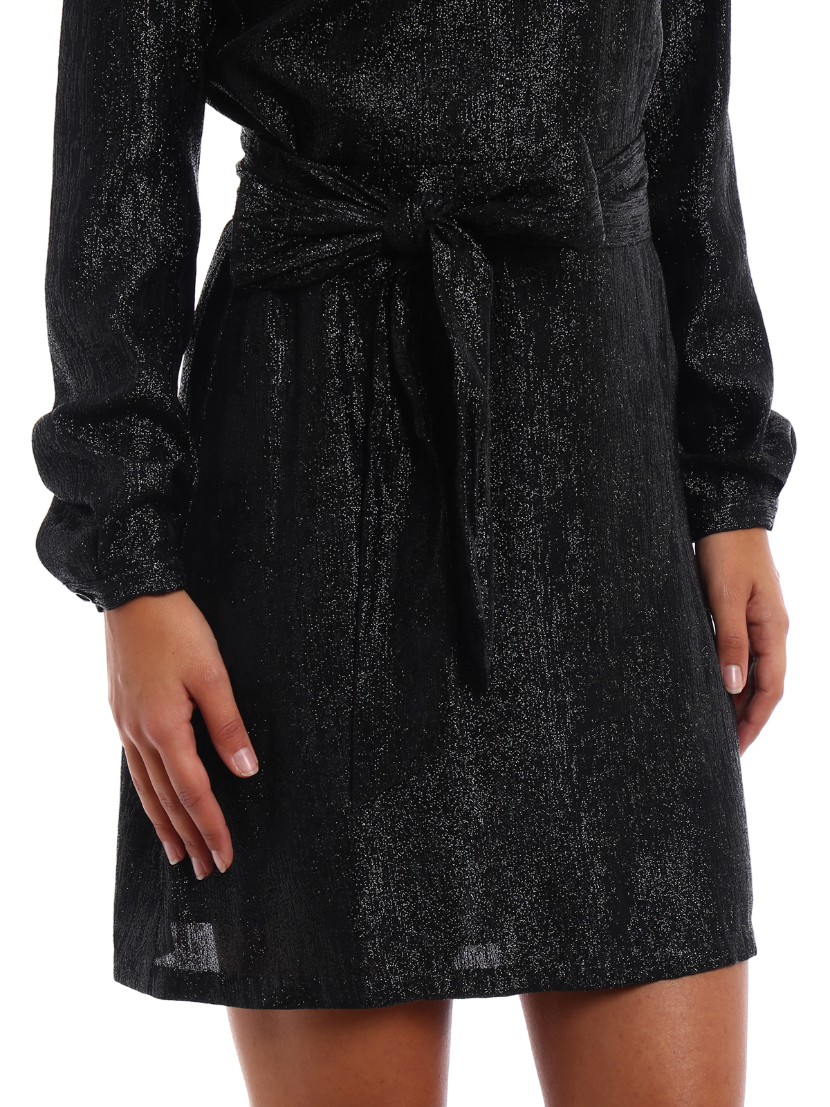 michael kors black sequin wrap dress Michael Kors Women's Pleated Sequin Overlay Satin Sheath Dress - Black