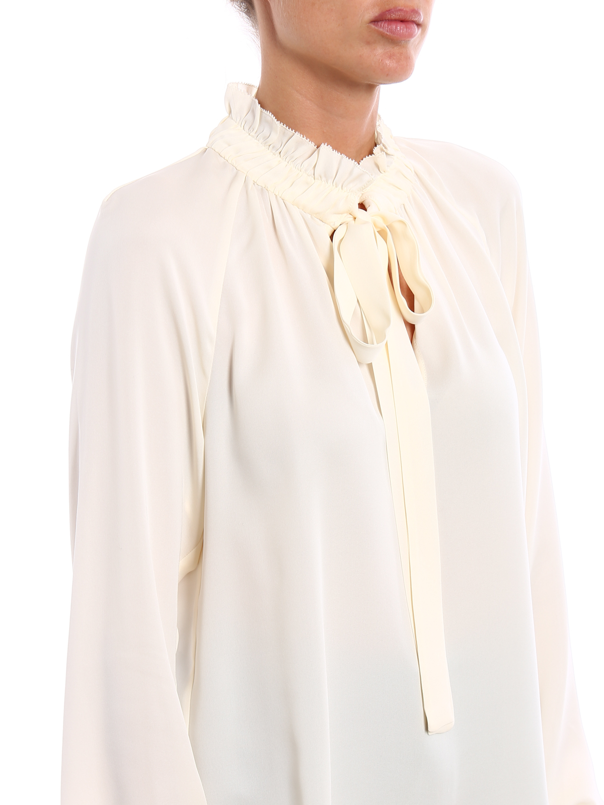 Shop Michael Kors Silk Gathered Collar Blouse In White