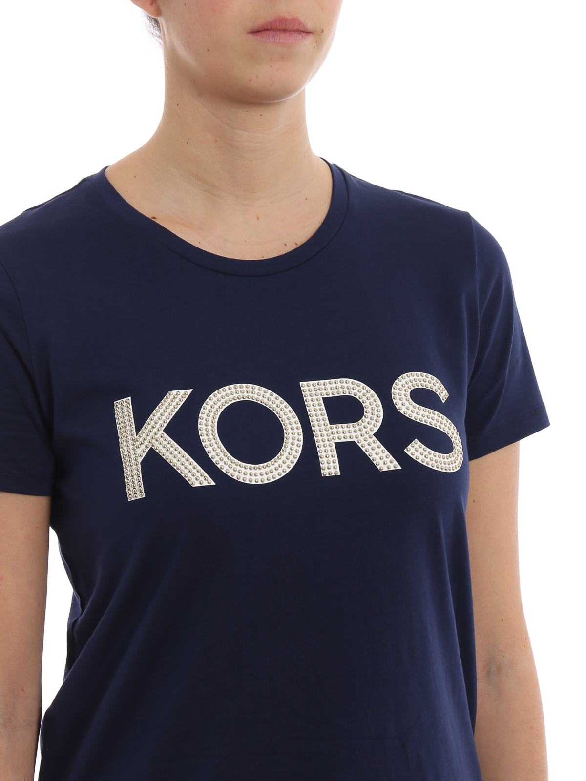 porcelæn Billedhugger Overstige T-shirts Michael Kors - Studded Kors logo blue cotton T-shirt -  MH85M2Y97J456