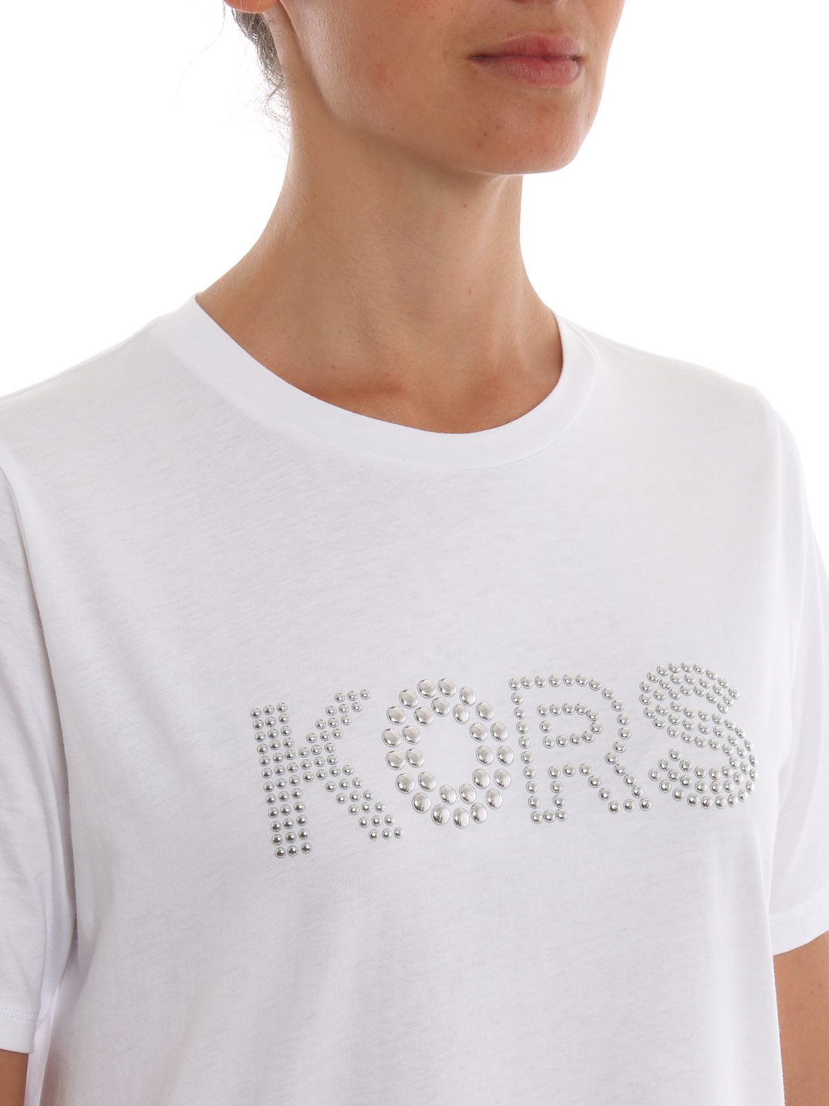 Studded Logo White T Shirt