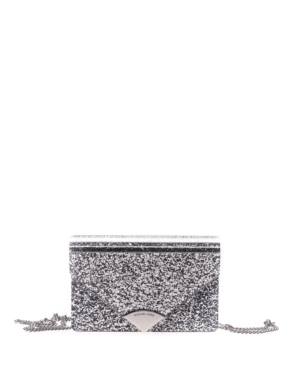 MICHAEL KORS: Michael chain clutch in laminated leather - Silver