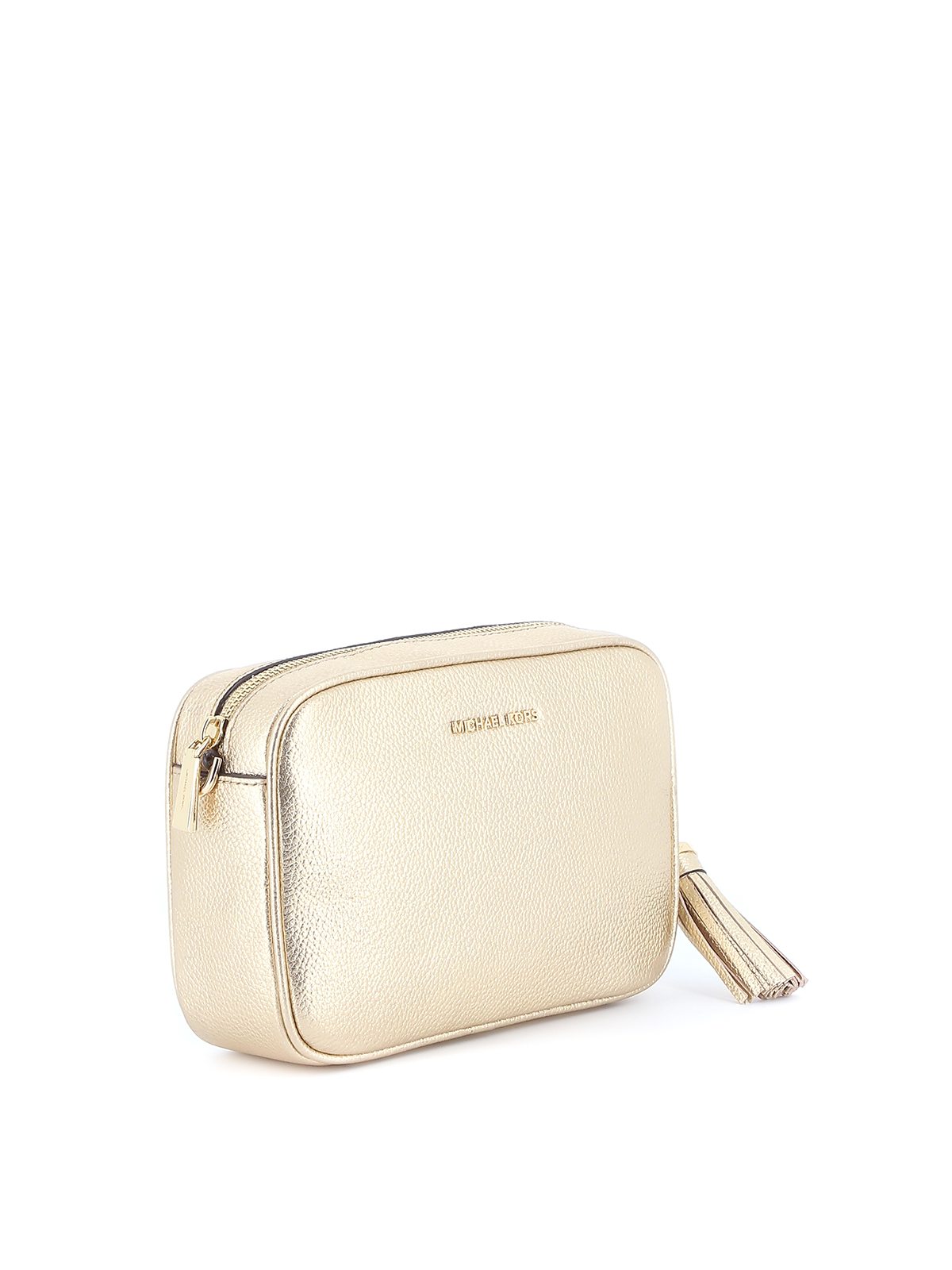 Shop Michael Kors Ginny Laminated Leather Camera Bag In Gold