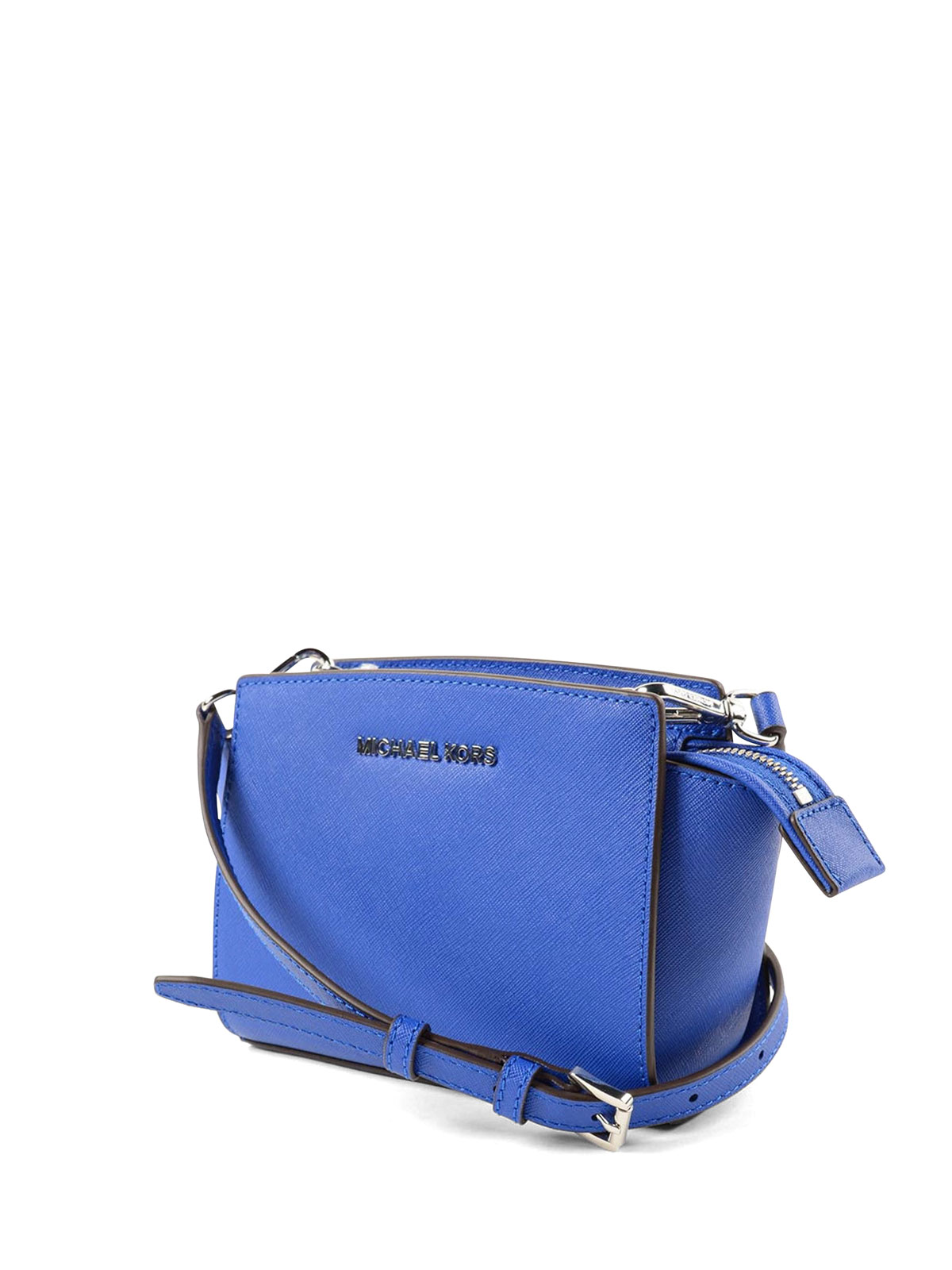 Michael Kors Blue Saffiano Leather Mini Selma Crossbody Bag Michael Kors