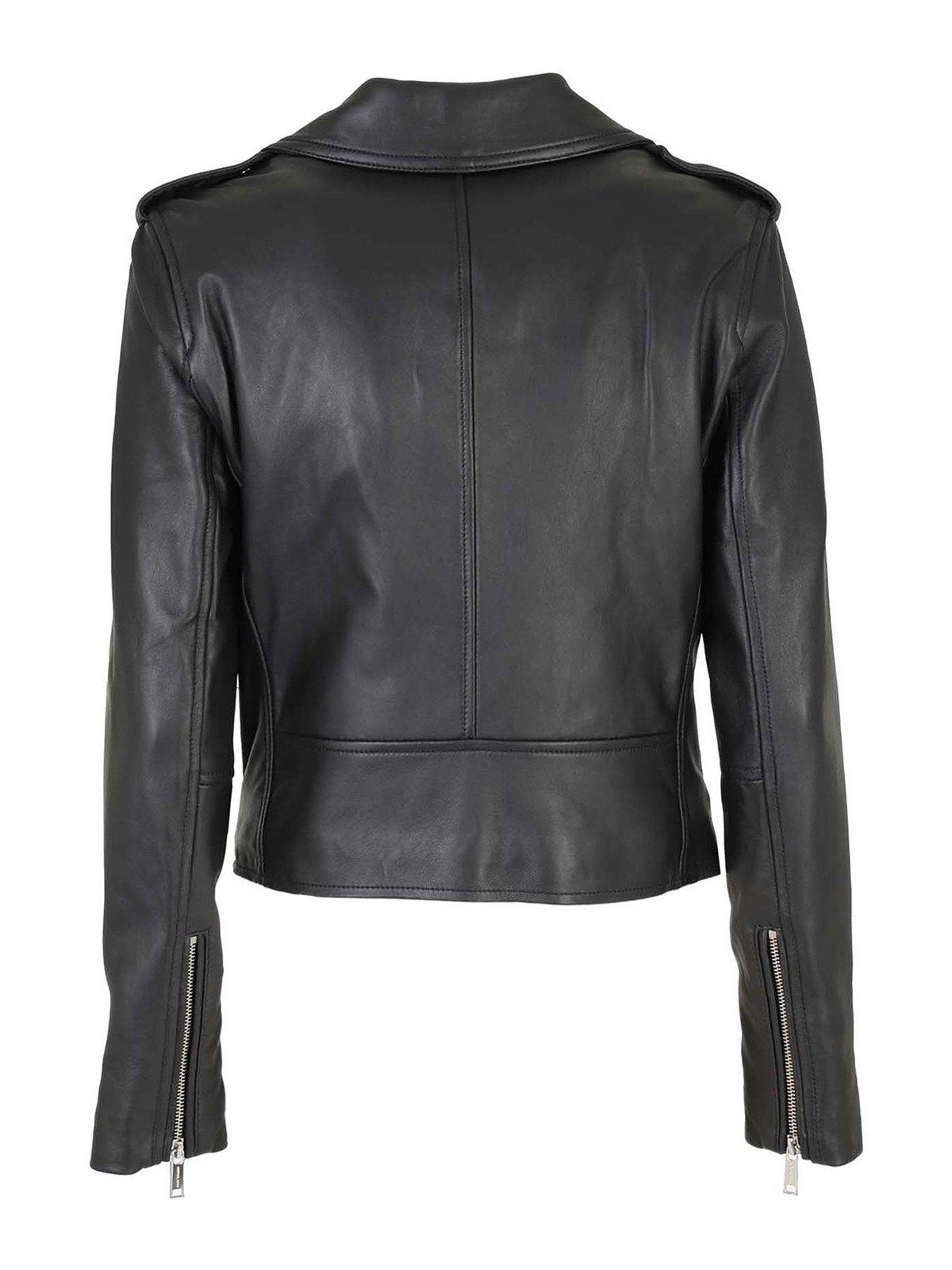 Shop Michael Kors Cropped Leather Moto Jacket In Black