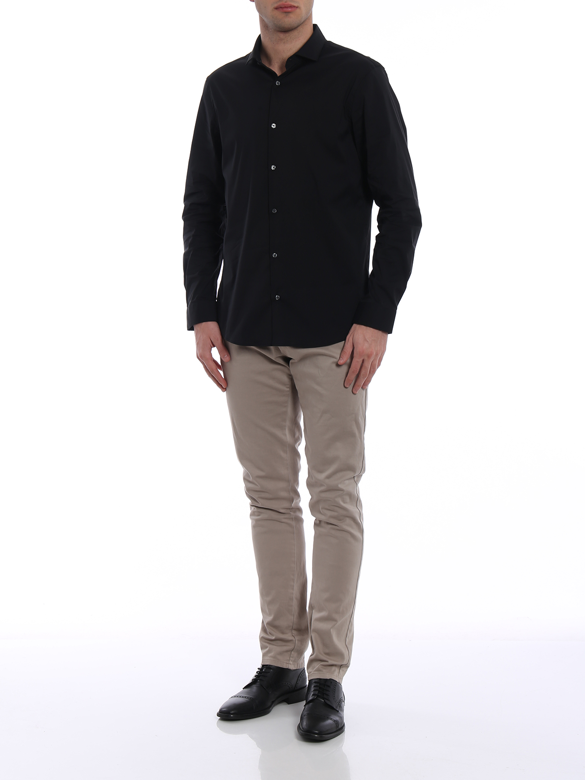 Michael Kors Cotton blend slim fit black shirt|CB94C6GAG5001 Michael Kors Cotton blend slim fit black shirt|CB94C6GAG5001