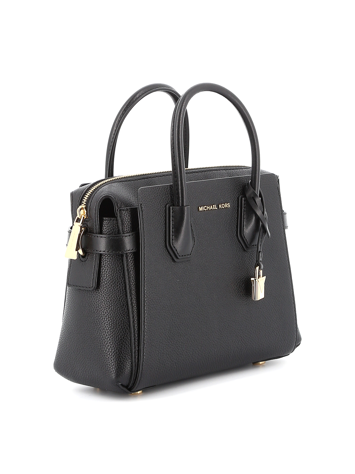 Michael Kors Mercer Black Medium Leather Belted Satchel Bag OR Bag