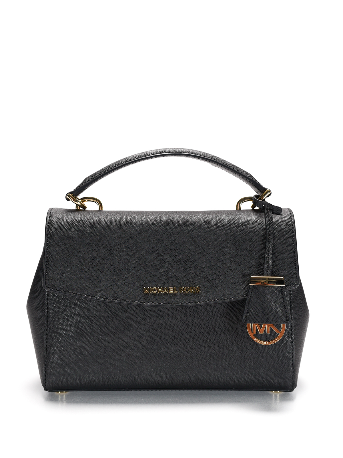 Ava Small Black Leather Saffiano Satchel Bag