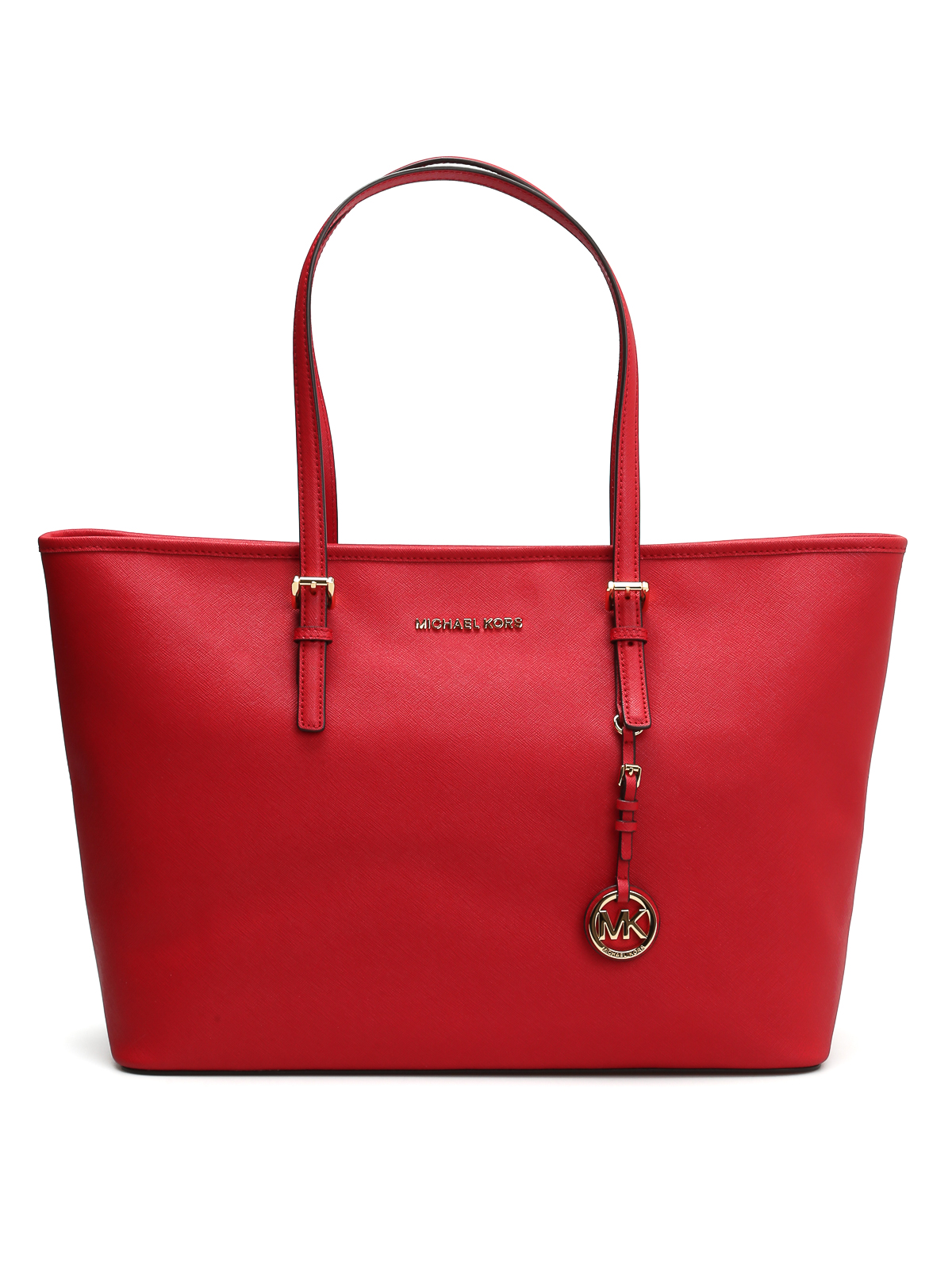 Michael Kors Jet Set Travel Chili Red Saffiano Leather/Gold-Tone Crossbody  Bag