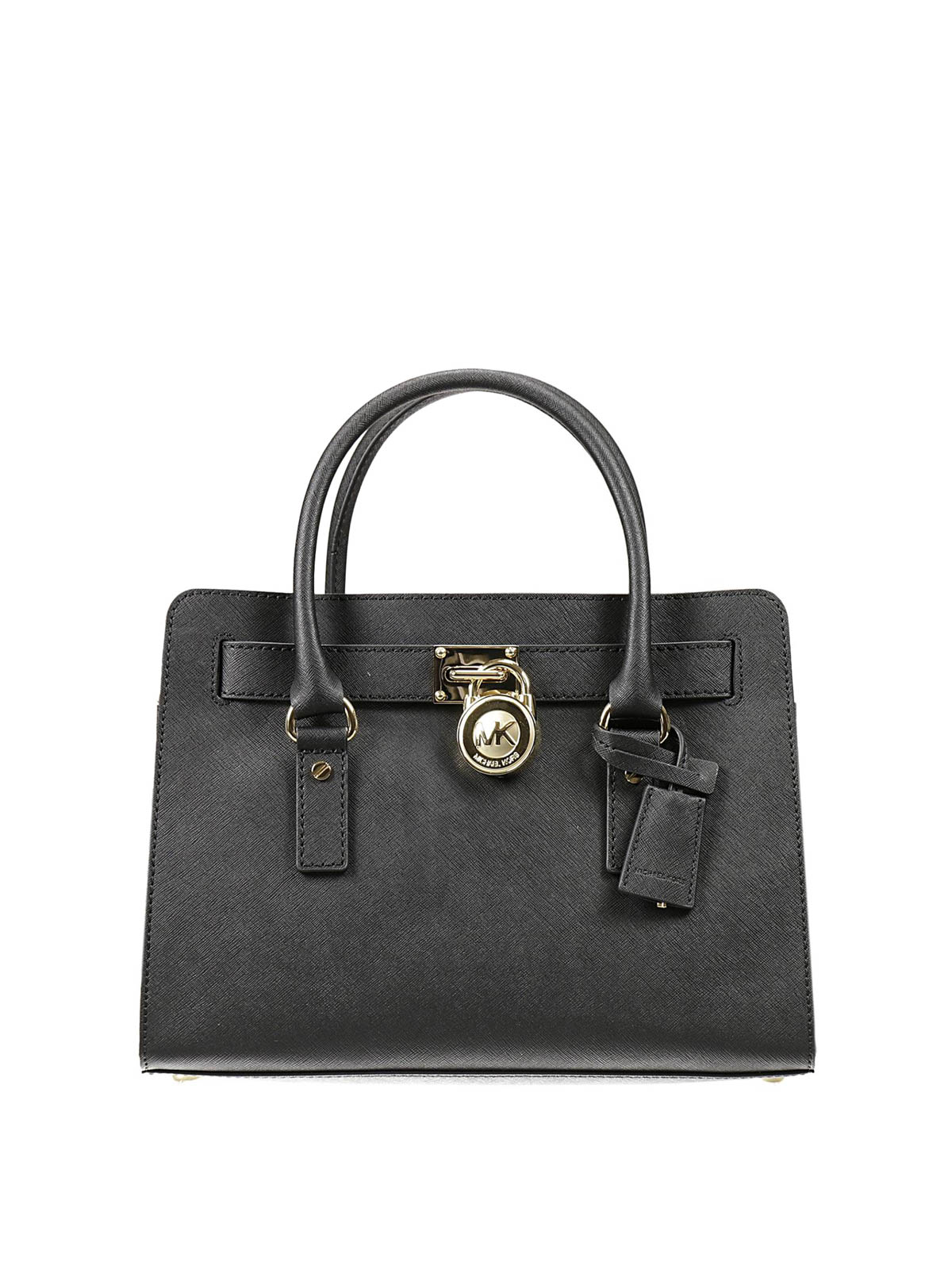 Buy the Michael Kors Hamilton Black Saffiano Leather Lock Small Shoulder  Satchel Bag Handbag