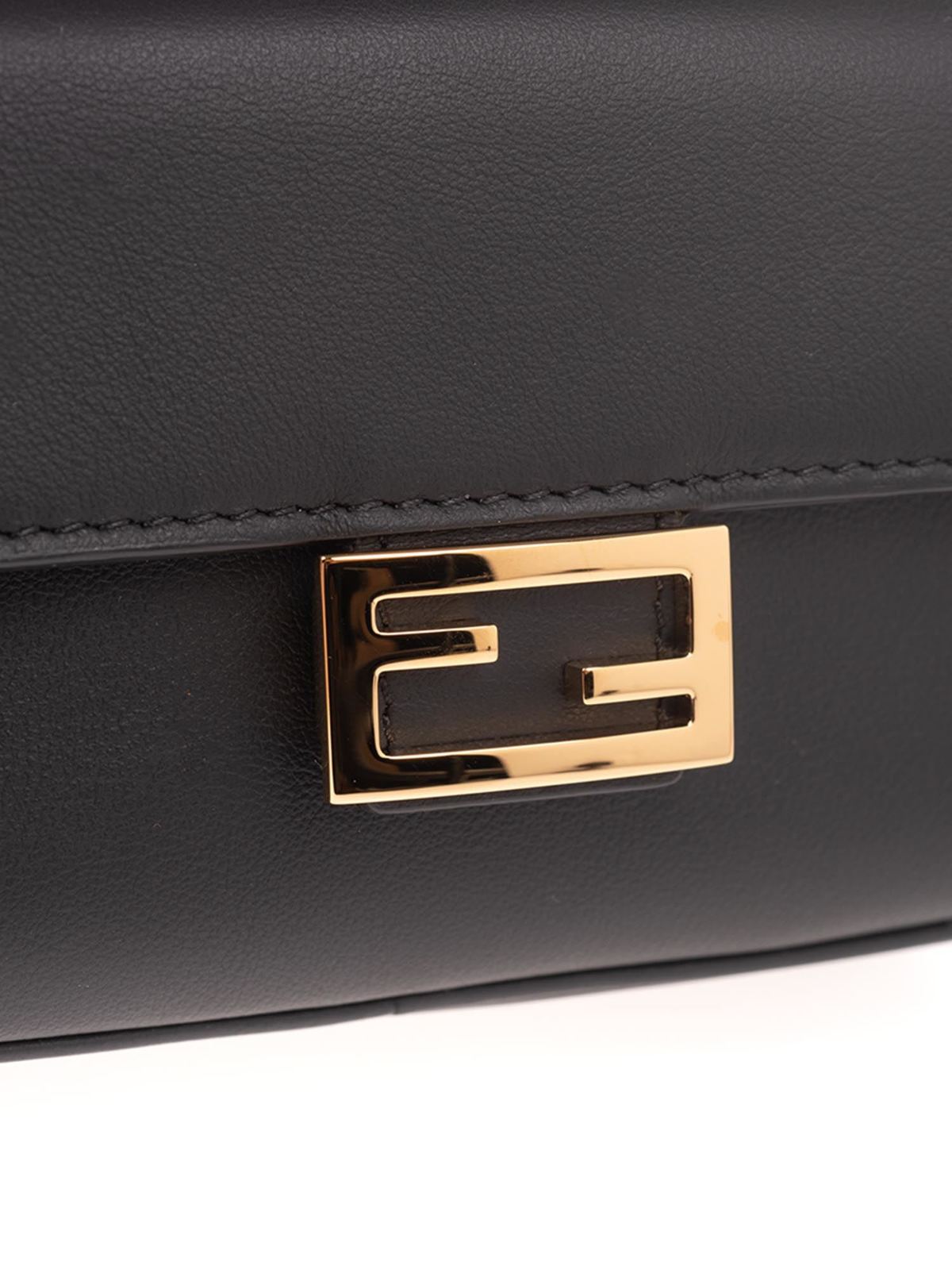 Fendi Embossed FF Mini Baguette Bag - Black Crossbody Bags