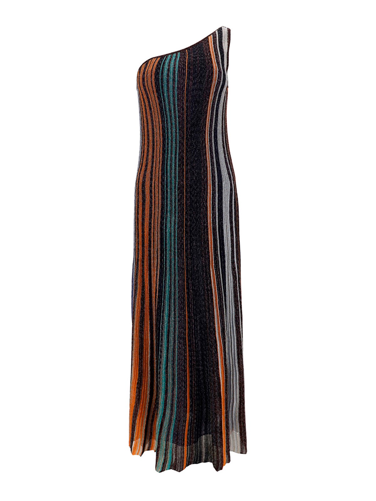 knee length dresses for ladies 1980s Missoni Neon Striped Silk Jersey Maxi Dress