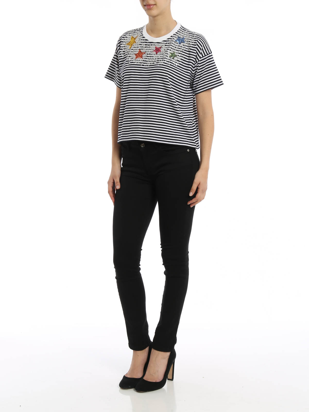 T-shirts Miu Miu - Embellished striped T-shirt - MJM9521M73F0008