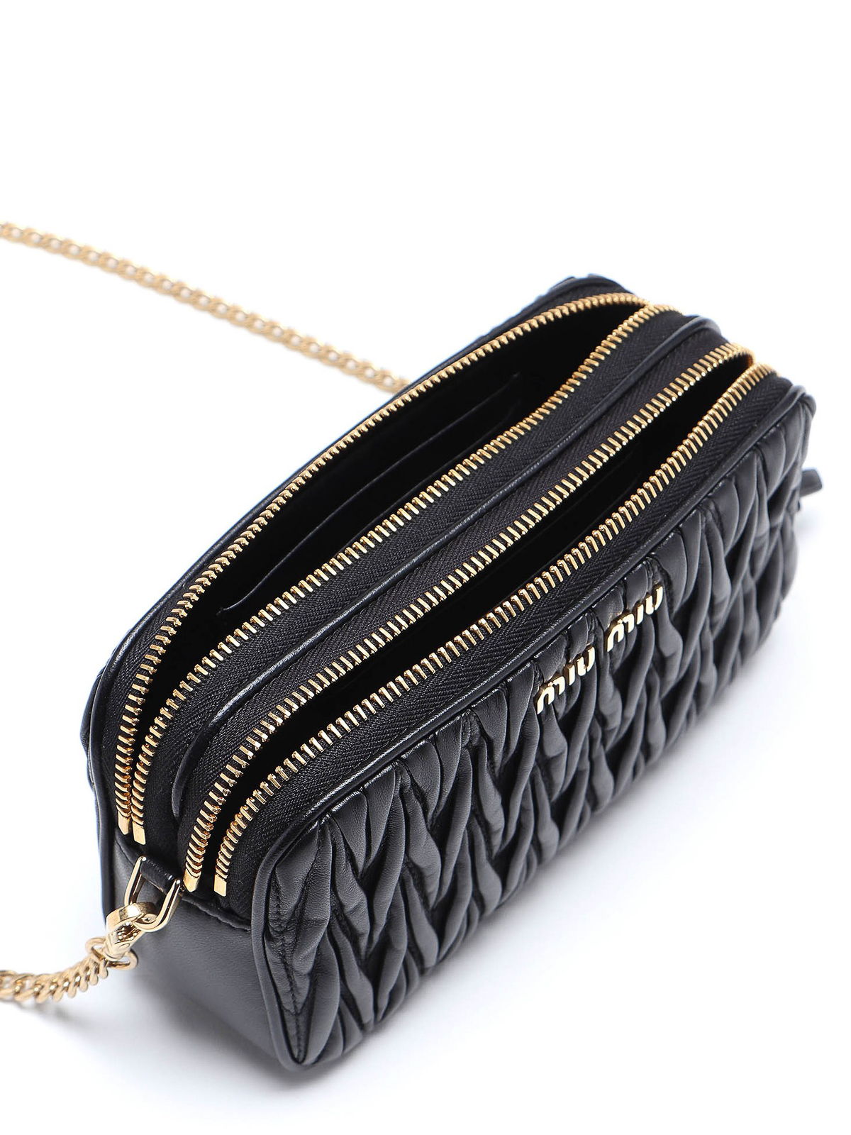 Miu Miu Black Matelasse Double Zipped Cross Body Bag Miu Miu